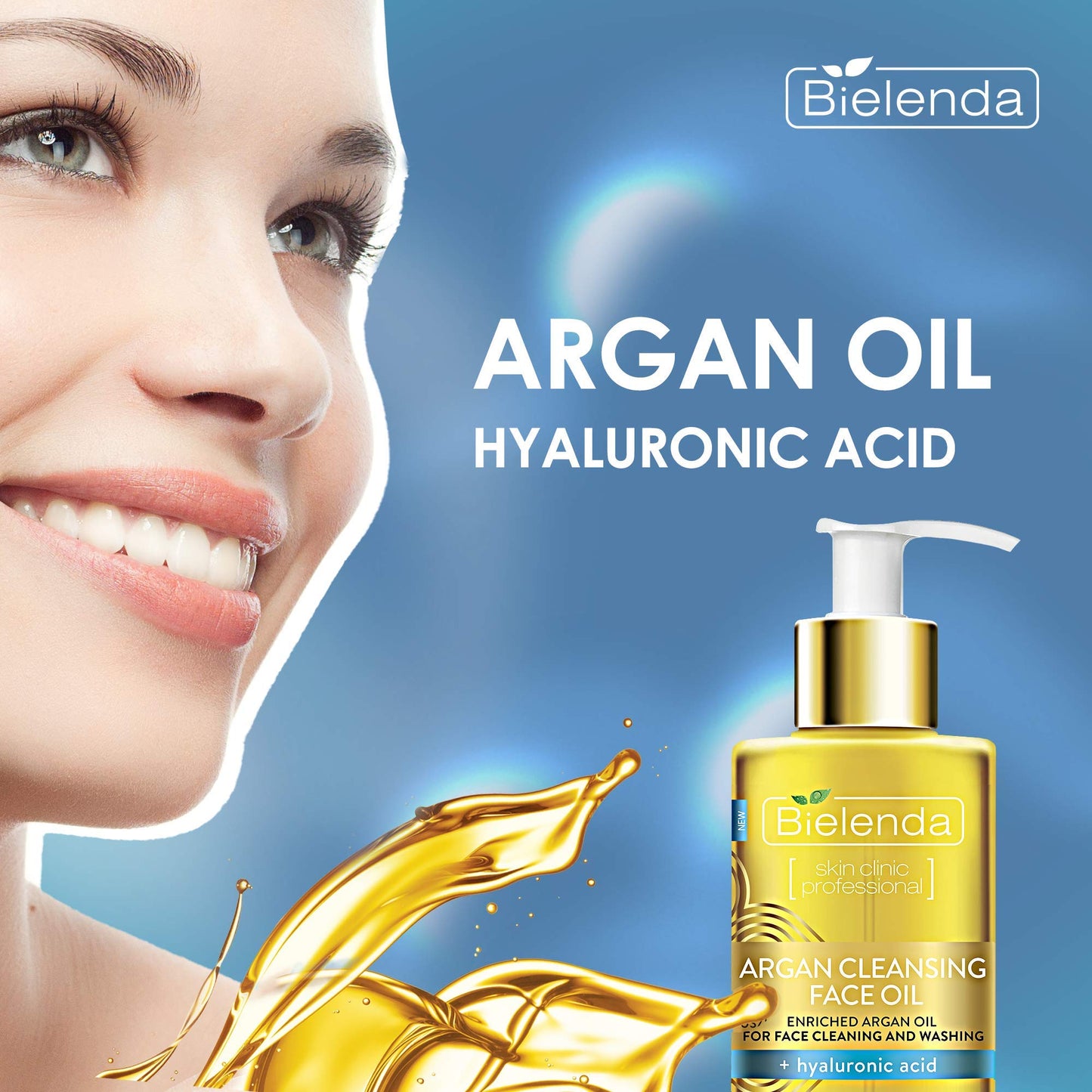 Bielenda Argan Face Oil - Essential Face Treatment Effectively Cleans And Removes Makeup Deeply Moisturizes And Smoothes The Skin Anti-Age Effect - Argan Cleansing Face Oil With Hyaluronic Acid - 140 ml