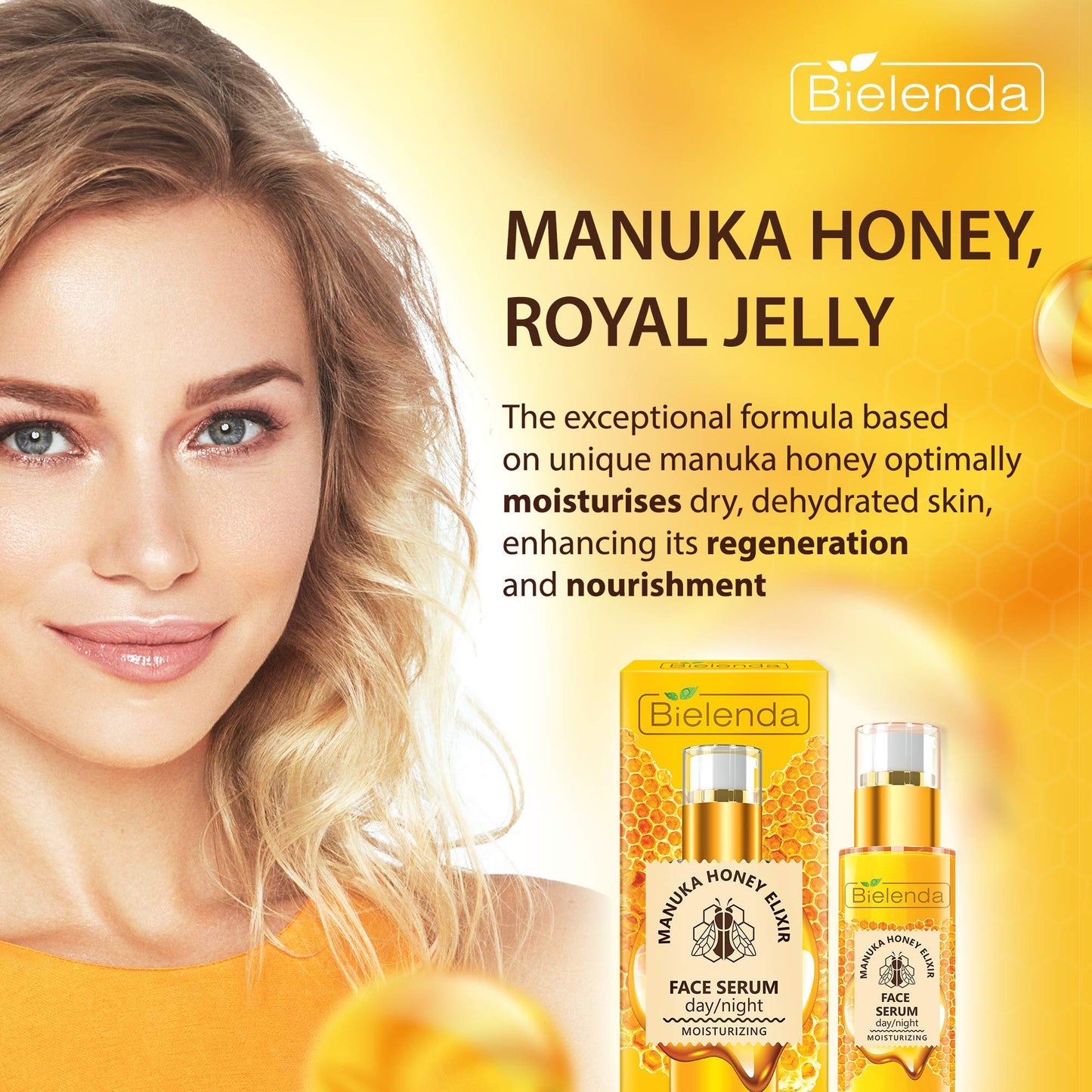 Bielenda Manuka Honey Nutri Elixir - Improves Skin Condition, Makes The Complexion Radiantly Glowing - Manuka Honey Nourishing And Moisturizing Face Serum Day/Night For Dry And Sensitive Skin - 30 g