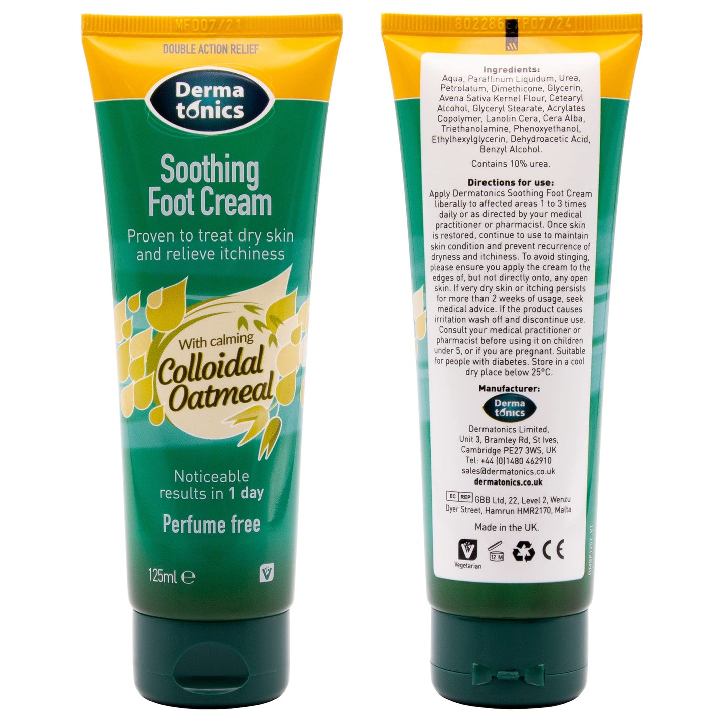 Dermatonics Soothing Foot Cream - Rapid Relief for Athlete’s Foot, Dermatitis, Dry Skin Conditions with Calming Colloidal Oatmeal,Suitable for Diabetics and is Vegan Friendly, 125 ml