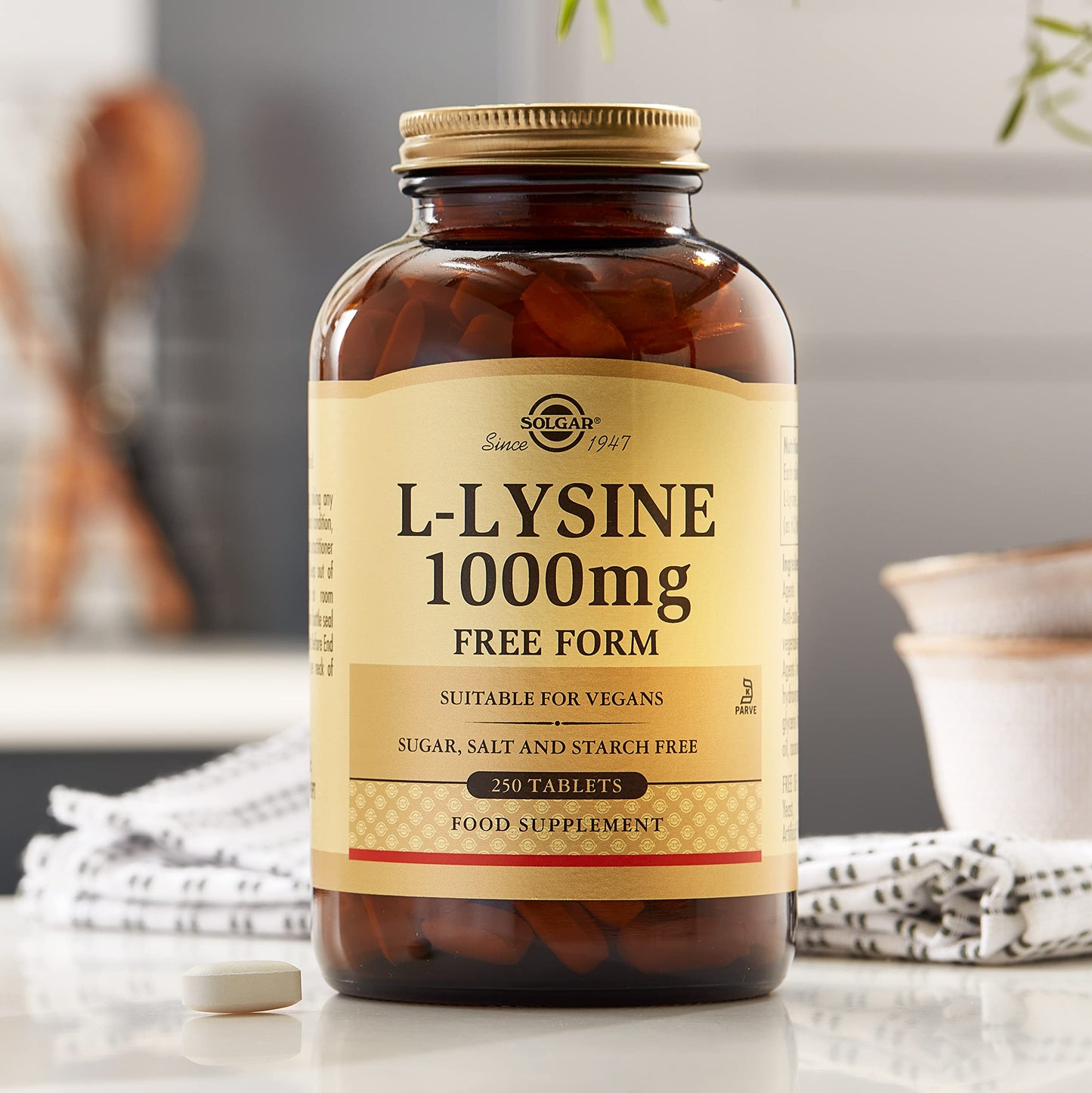 SOLGAR Solgar L-Lysine 1000 mg Tablets - Pack of 50 - Support For an Active Lifestyle - Vegan and Gluten Free