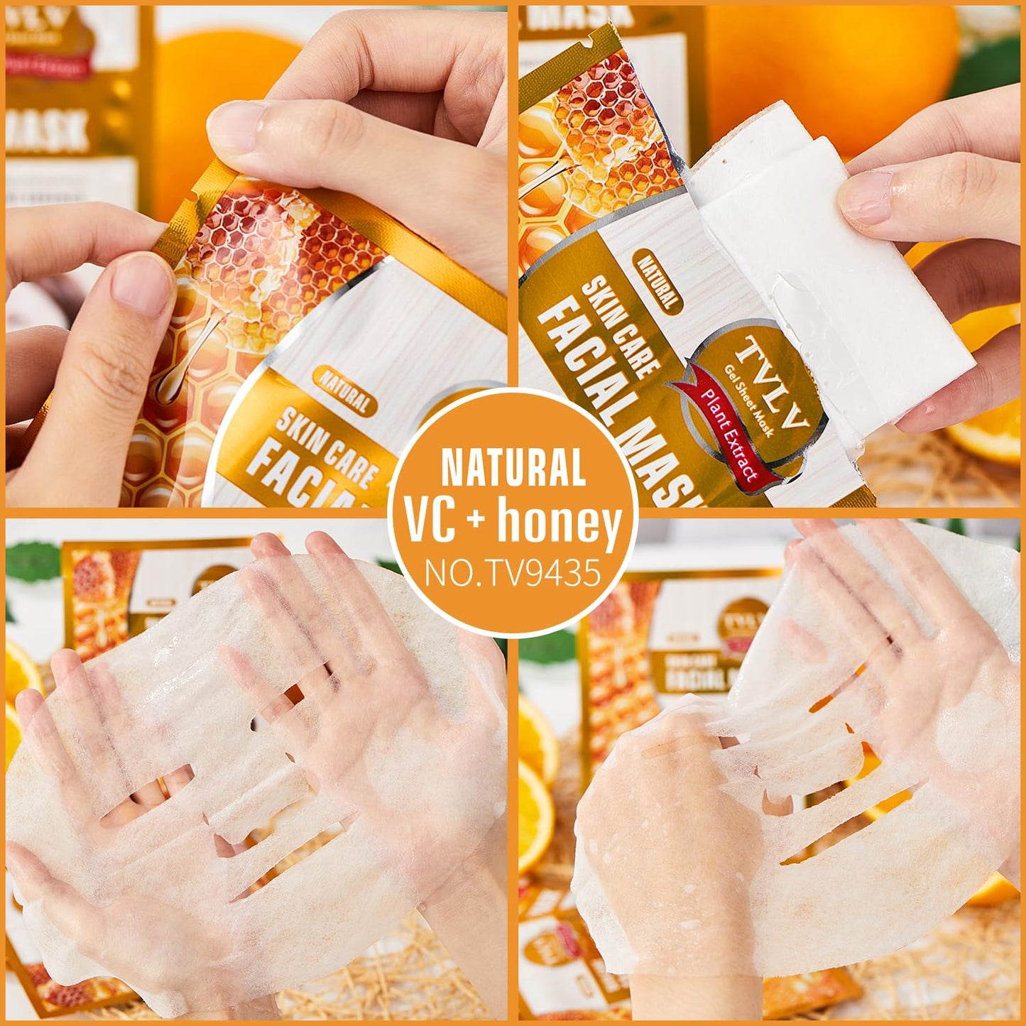 Generic 10-Pack VC+Honey Facial Masks with Hyaluronic Acid - Moisturizing, Alcohol-Free Sheet Masks for All Skin Types, Scented with Natural Honey Essence, Hydration Boost & Multi-Nourishing Benefits