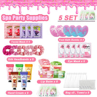 MEITREND Sleepover Kit,Sleepover Party Supplies For Girls,40pcs/5 Set Pamper SPA Party Supplies With Facial Masks Skincare,Eye Patches Hand Cream,Lip Balm,Foot Bath Bombs,Gift for Sleepovers and Birthdays