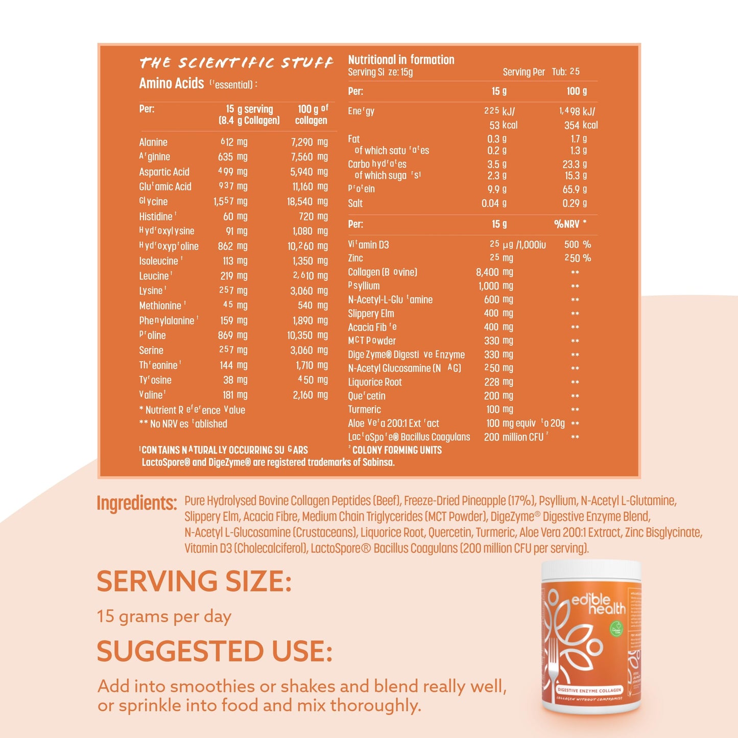 High Protein Edible Health Digestive Enzyme Protein Powder, Regenerative Collagen Supplements, Quality Collagen Powder Supplement, with Collagen Peptides, High Fibre Bovine Collagen Blend