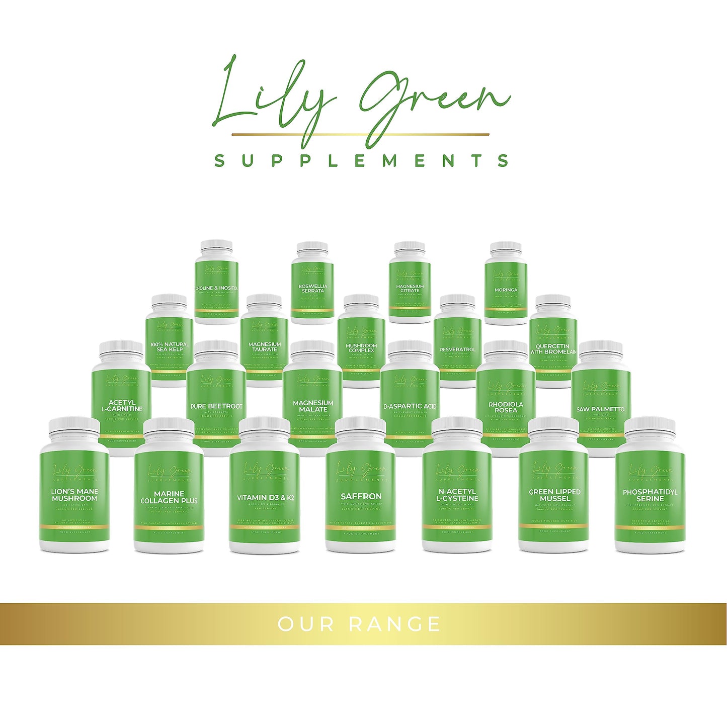 Lily Green Supplements Lily Green | Marine Collagen with Hyaluronic Acid & Vitamin C - 1650mg per Serving | 90 Capsules | Hydrolysed Type 1 Collagen for Women & Men | No Additives | Made in UK
