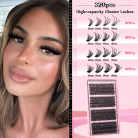 Goddvenus Fluffy Individual Eyelashes 60+70+80+100D Clusters Lashes 320Pcs Lash Clusters DIY Lashes Individual Cluster Russian D Curl Eyelash Clusters 12-18mm Mix Individual Lashes
