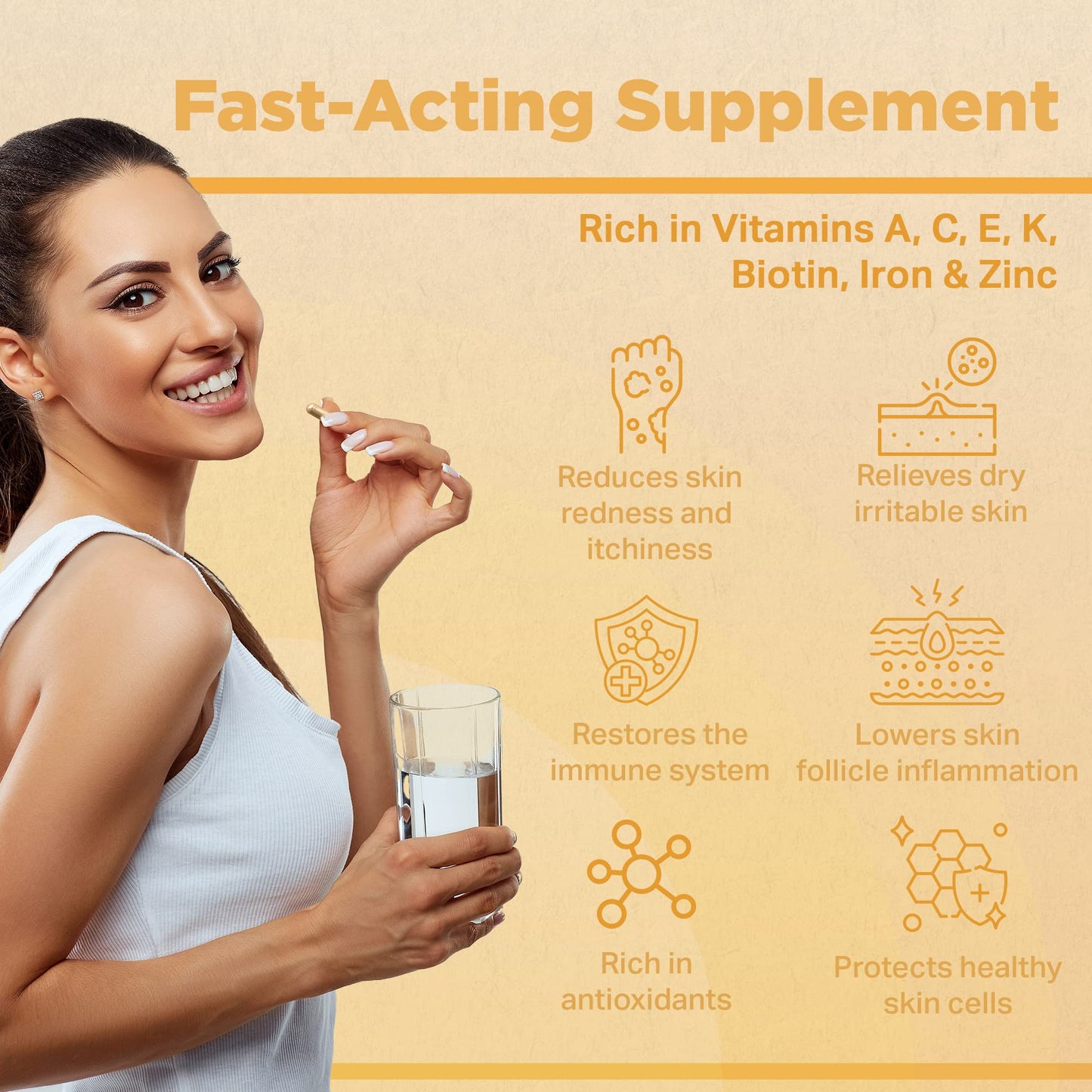 Strength & Spices Psoriasis Relief Skin Care Supplements, Immune System Booster with 31 Powerful Ingredients and Amino Acids, Soothes Red, Flaky Skin, 1000 mg, 60 Vegan Capsules, Refill
