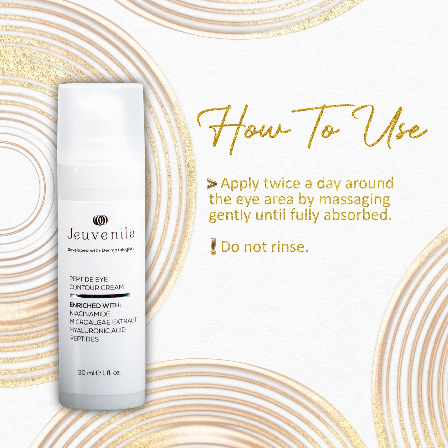 Jeuvenile Peptide Eye Contour Cream, Reduces Dark Circles, Puffiness, and Wrinkles for Youthful, Radiant Skin, Niacinamide, Panthenol, Sodium Hyaluronate, and Antioxidants, for All Skin Types, 30ml