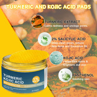 IZBEAUVO Turmeric Kojic Acid Cleansing Pads 40 - Turmeric Pads for Face Dark Spots, Face Exfoliator Pads, Dark Spot Remover for face, Turmeric Pads with Tweezers, Helps Balance Skin Oil And Water