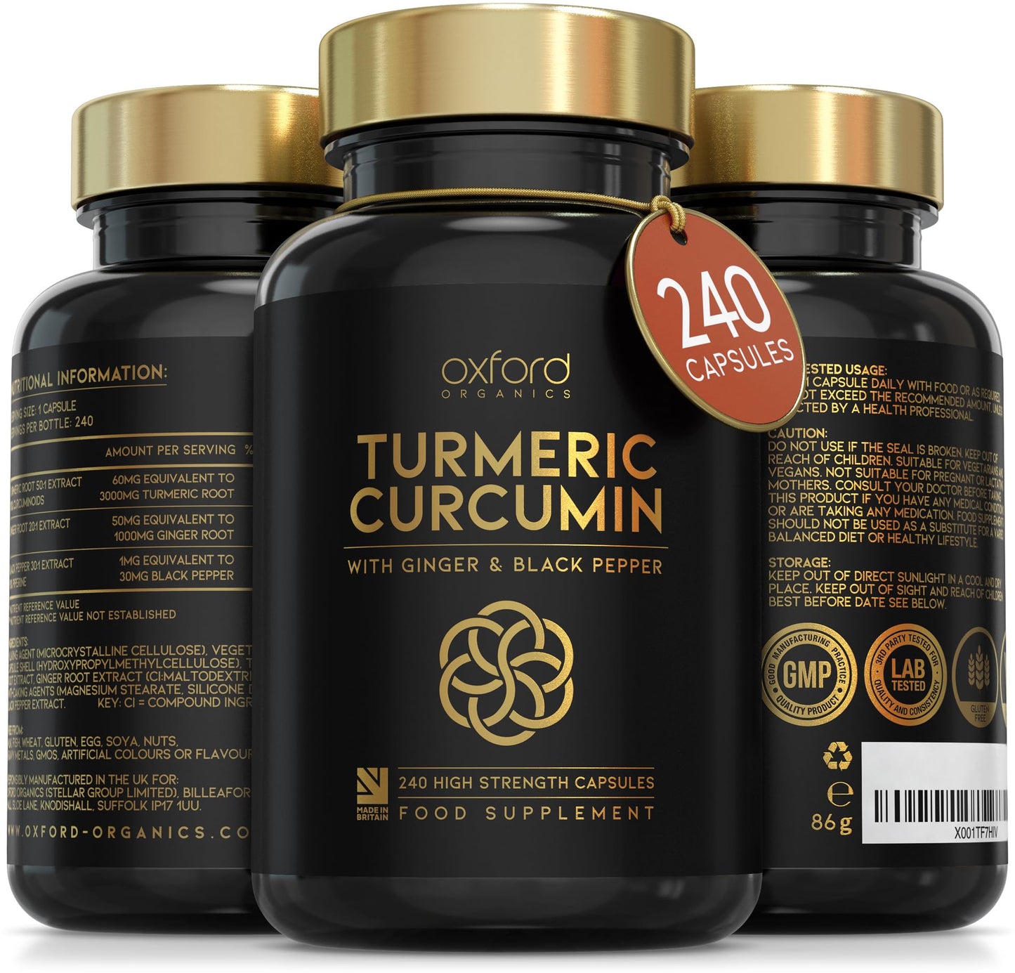 Advanced Turmeric Capsules High Strength 3000mg, Ginger & Black Pepper | ONE per Day | 8 Month Supply | Turmeric and Black Pepper Capsules Locally Made in UK | Turmeric Powder Joint Care Supplements