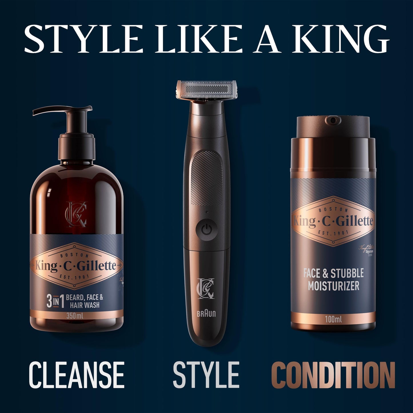 King C. Gillette Face & Beard Moisturiser for Men, 100 ml, with Vitamin B (B3), B5 Complex & Argan Oil, Beard Softener for Men
