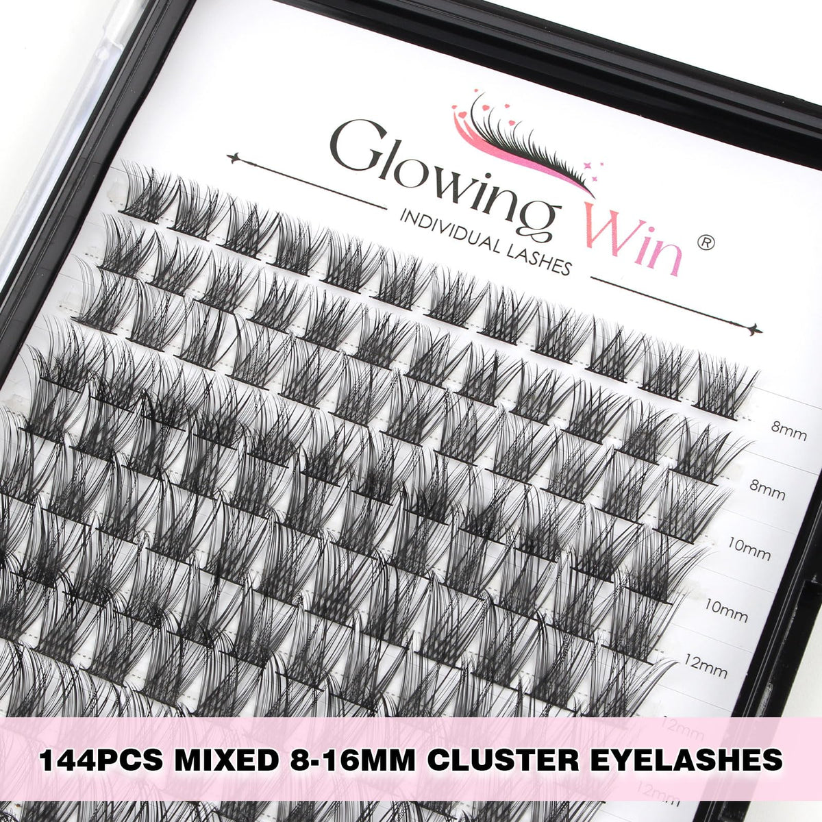 Glowing Win Individual Lashes DIY Lash Extensions Kit with Lash Bond&Seal and Tweezers 144PCS Cluster Lashes Set Reusable False Eyelash Extensions Natural Look Mix 8-16mm C D Curl Strip Eye Lashes