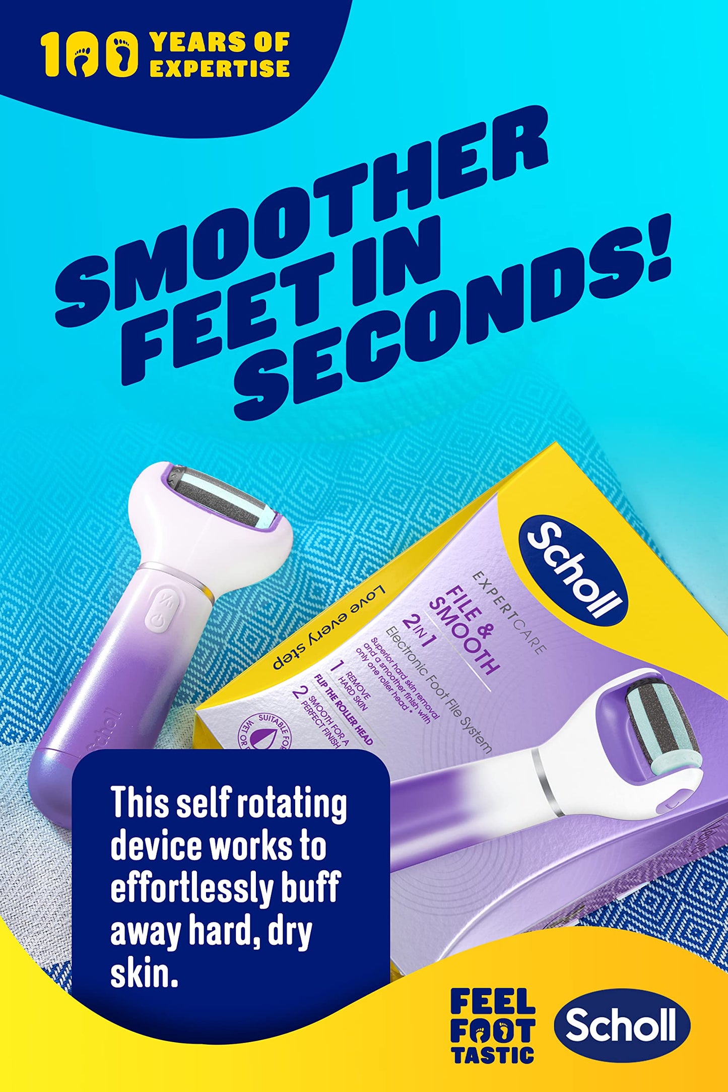 Scholl Velvet Smooth 2in1 File and Smooth Electric Foot File Pedi, for Hard Skin and Callus Removal