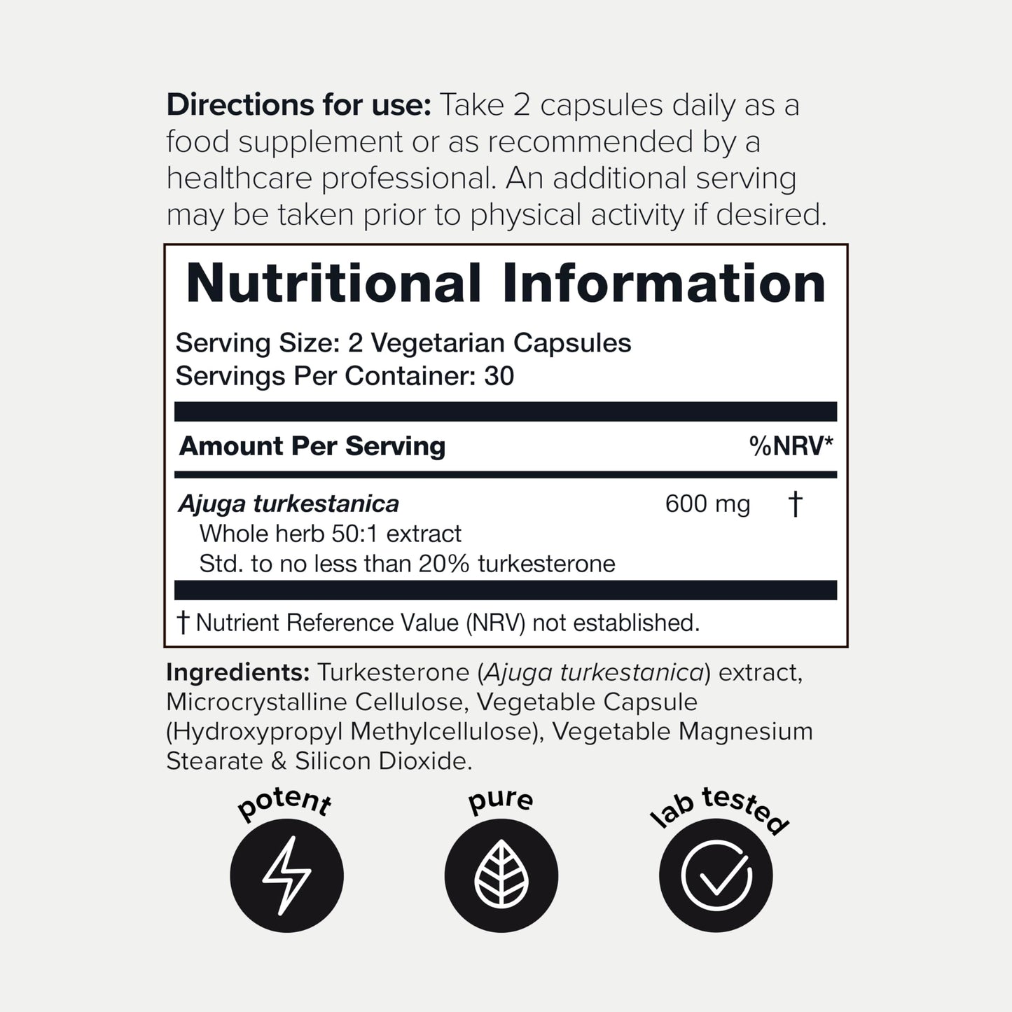 Toniiq Ultra High Strength Turkesterone - 30,000mg Equivalent, 20% Turkesterone, 50x Concentrated - 600mg Dose - 60 Veggie Caps - Third-Party Lab Tested - One Month Supply - Ecdysterone Companion - Veg Caps