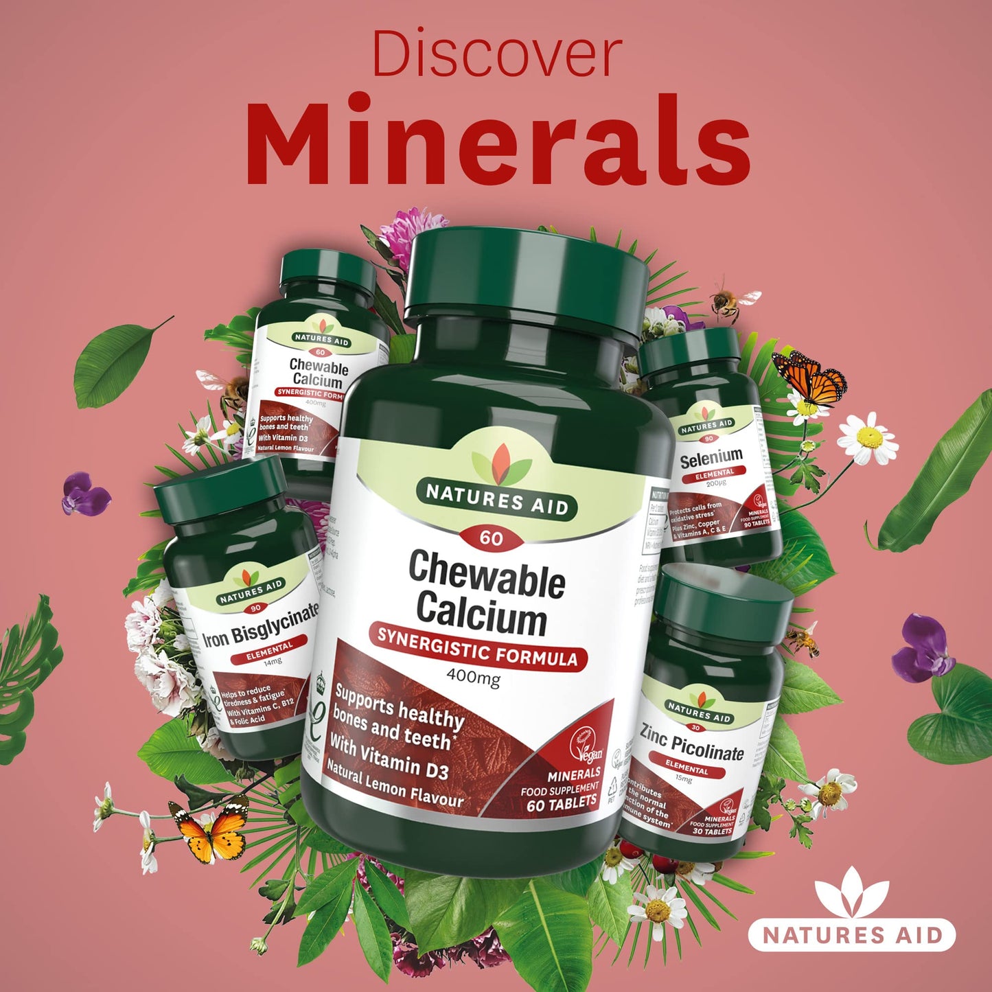 Natures Aid Chewable Calcium, 400 mg with Vitamin D3, 60 Tablets (for the Maintenance of Normal Bones and Teeth, Vegan Society Approved, Made in the UK)