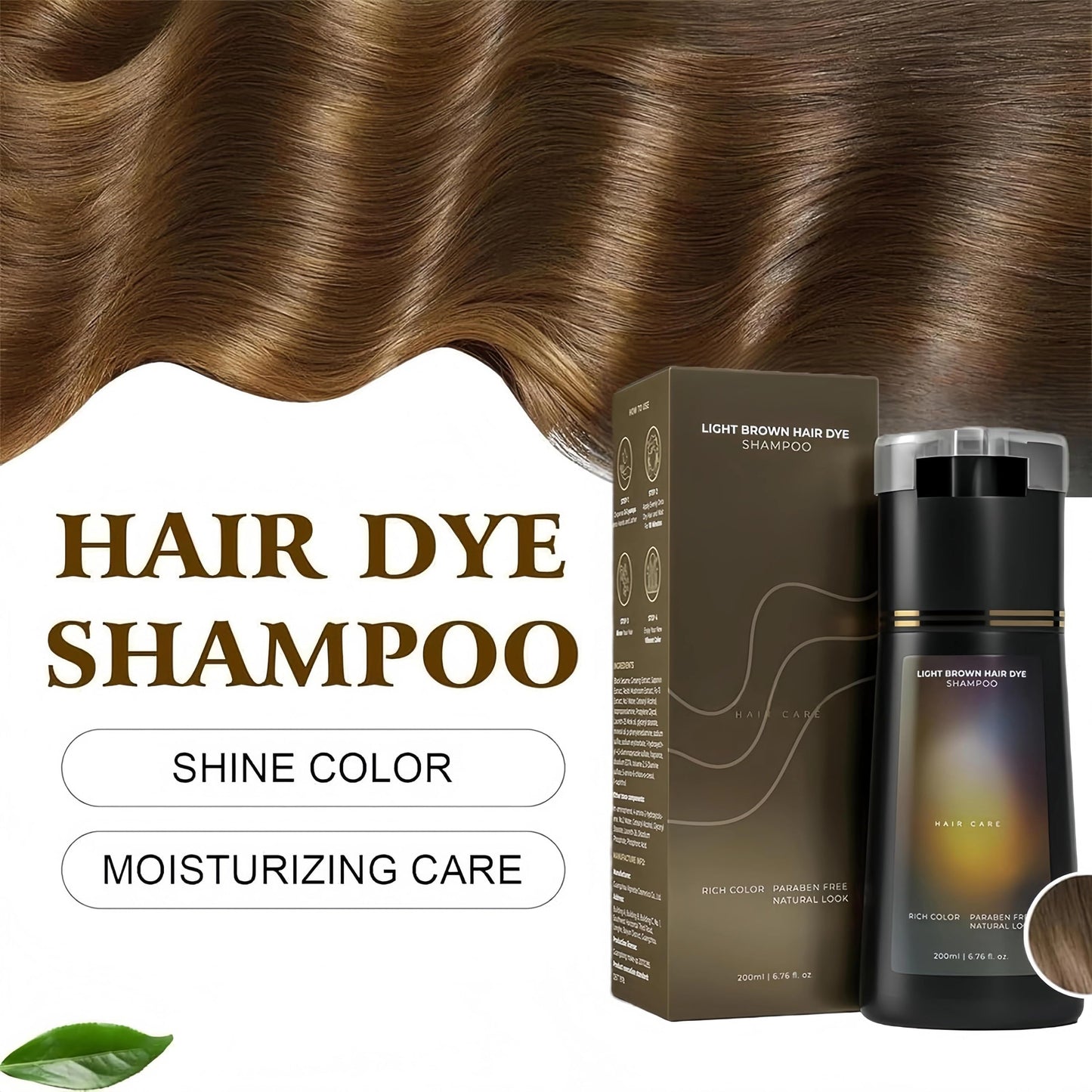 OunTechGlory 3-in-1 Instant Hair Dye Shampoo - Light Brown, Polar Hair Dye, Semi Permanent Dye, Color Treated & Grey Coverage Shampoo