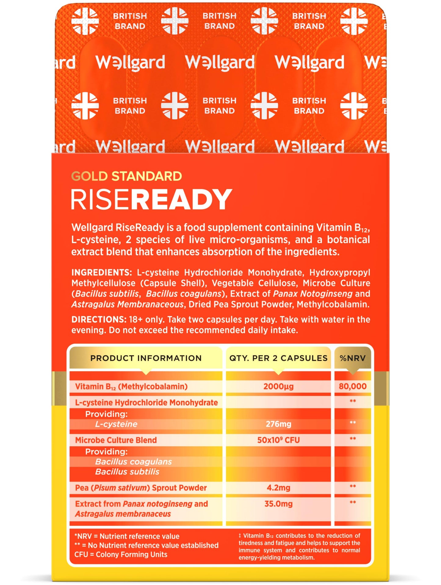 Wellgard Rise Ready – Advanced Formula for Energy Release & Vitality, 30 Vegan Capsules
