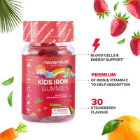 Kids Iron Gummies – Iron Supplement for Kids – Energy & Immune System – Vegan - 1 Month Supply - Kids Vitamins – 30 Chewable Kids Vitamins – Childrens Iron – Kids Iron Gummies by Novomins