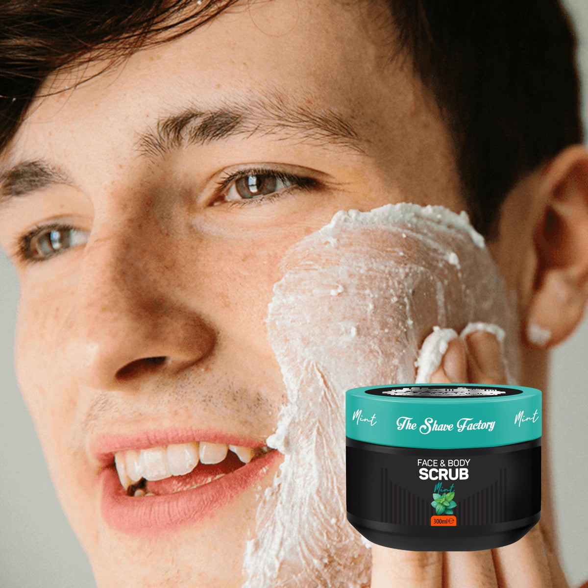 The Shave Factory Face and Body Scrub Mint 300ml – Refreshes and Exfoliates, Suitable for Face and Body, Removes Dead Skin Cells, Ideal for Daily Use