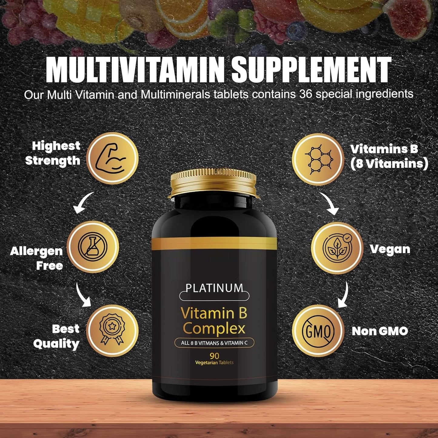 Generic Vitamin B-Complex Tablets, Ultra, 90 Tablets.