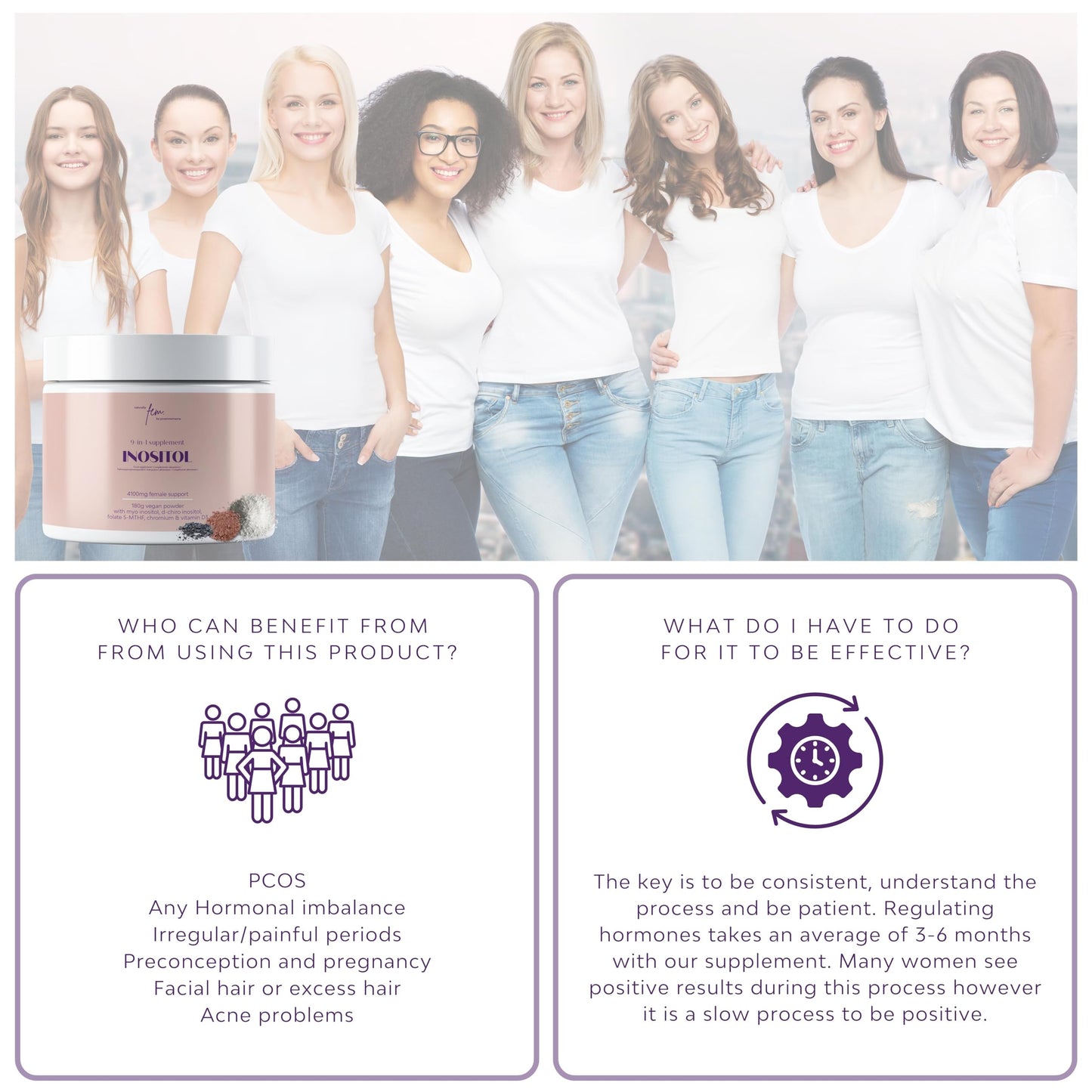 Inositol Myo & D-Chiro PCOS 4100MG Vegan Powder, Hormonal Balance, Fertility Supplement, Preconception, Pregnancy & Ovarian Support, 9-in-1 Inositol, Folate 5-MTHF, Chromium, Zinc, VIT B6, B12 & D3
