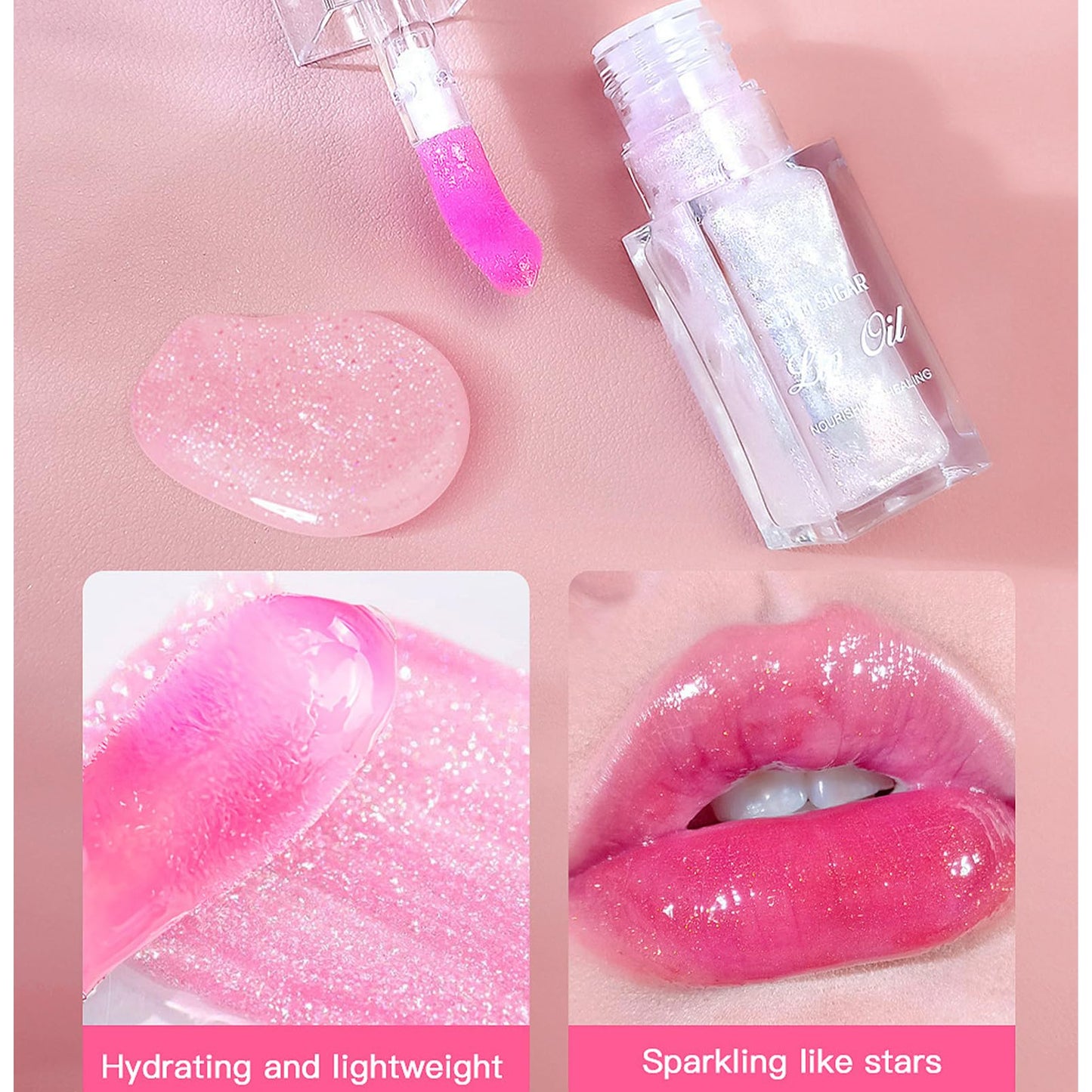 MEITREND Colour Changing Lip Oil,Hydrating Lip Gloss Magic Colour Changing Lip Oil,Moisturizing Plumping Lip Gloss Lip Oil Tint For Women Girls Pink Lips