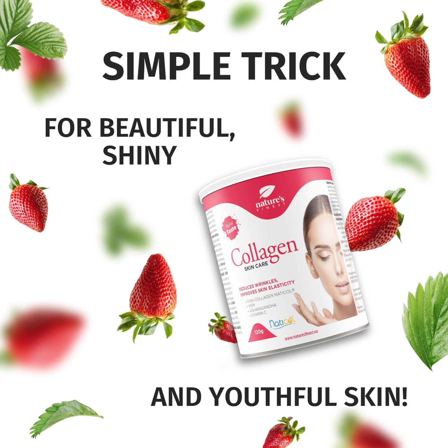 Nature's Finest by Nutrisslim Collagen Skincare - Fish Collagen Powder Naticol (5000mg) with MSM, Vitamin C, Ashwagandha - Hydrolyzed Marine Collagen Type 1, Gluten Free - 360 g