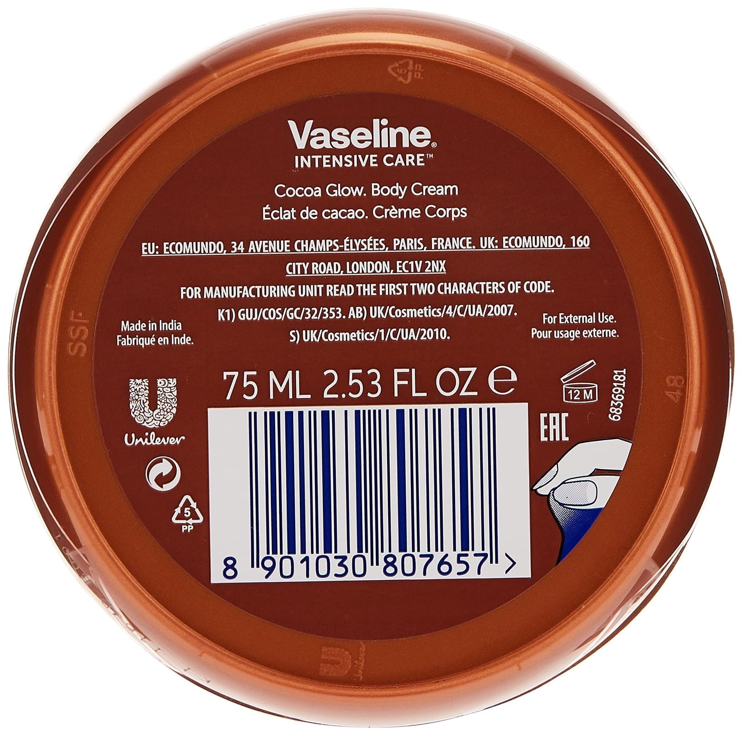Vaseline 75ml Moisturising Crm Cocoa WHITE