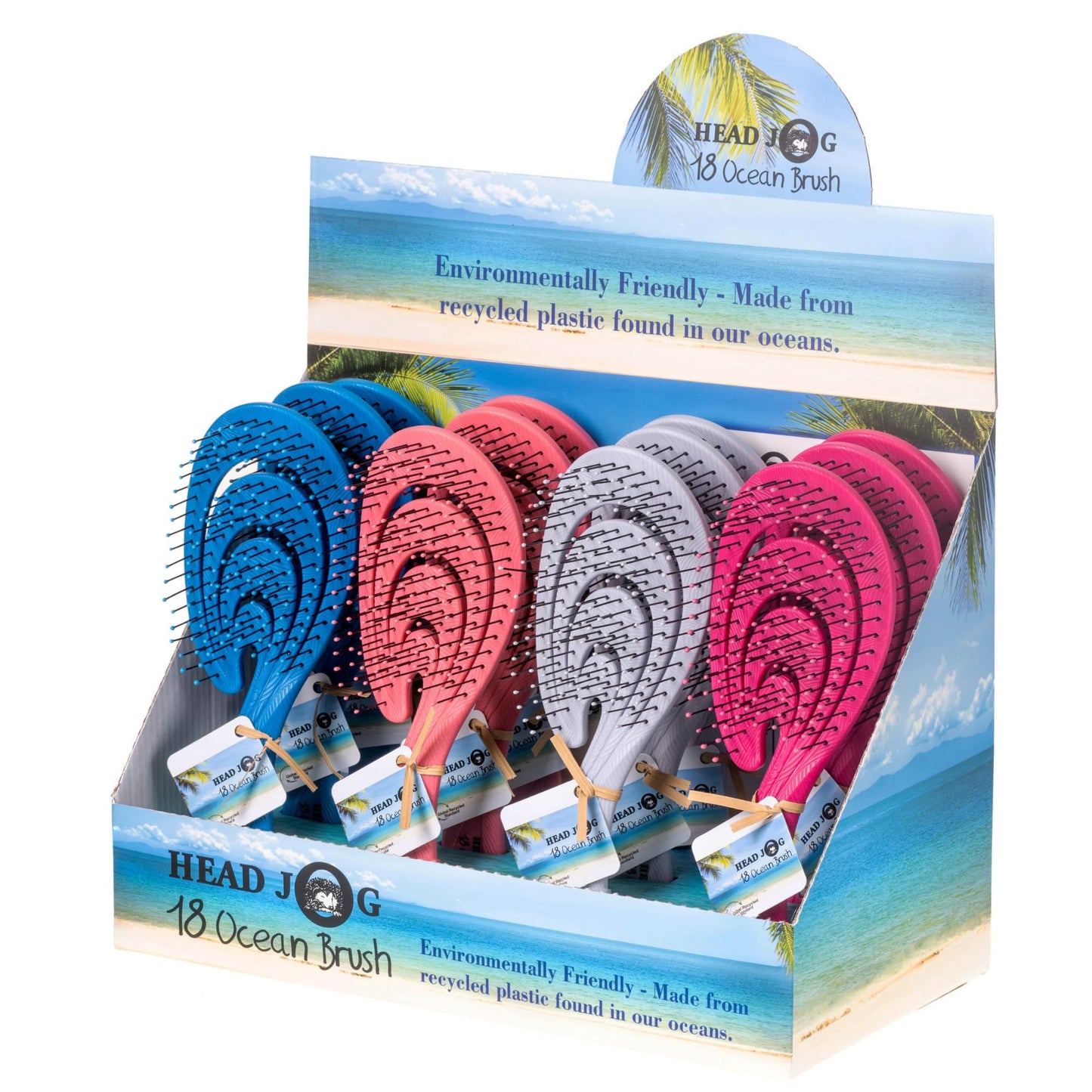 Head Jog 18 Ocean Hair Brush. Eco Friendly Vent Paddle Brushes With Flexible Soft Bristles, Detangling Wet Or Dry Hair. Gentle Brushing & Detangling Brush For Curly & Wavy Hair (Aqua)