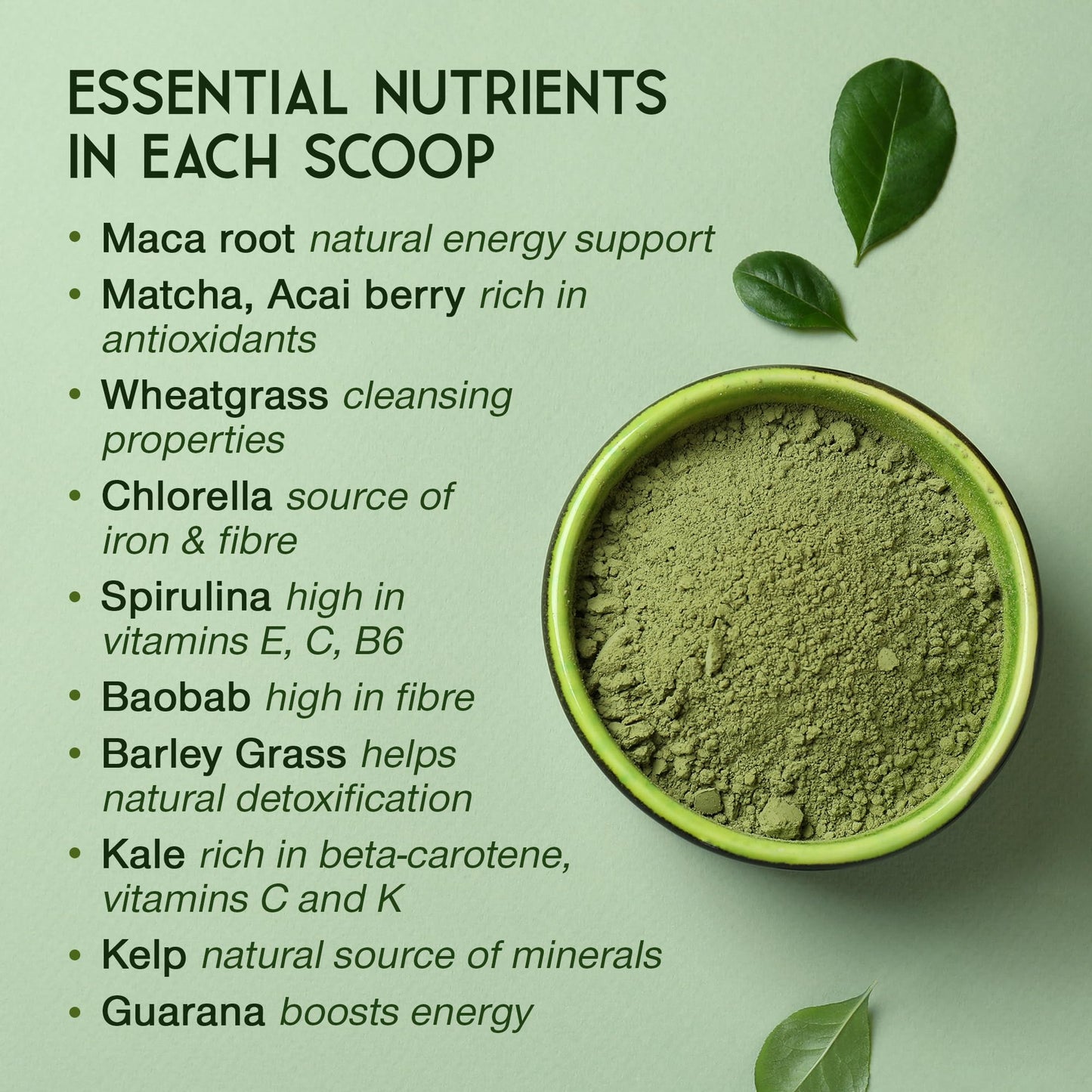 SuperSelf Organic Super Greens Powder - Daily Superfood Green Powder with Matcha, Spirulina, Wheatgrass, Chlorella, Acai - 40 Servings - 12 Supergreens High in Vitamins, Protein, Fibre - No Additives