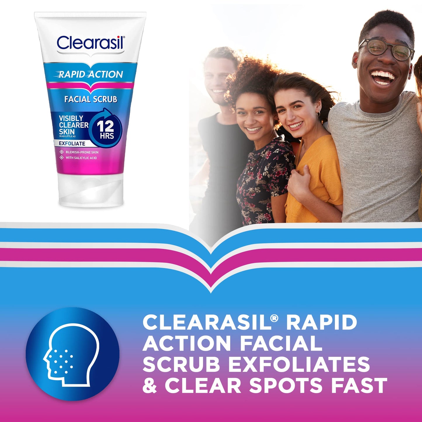 Clearasil Rapid Action Exfoliating Scrub, For Acne Prone Skin, Unclog Pores, Reduces Blackheads, Pimples & Excess Oil, Everyday Spots Prevention, 125 ml
