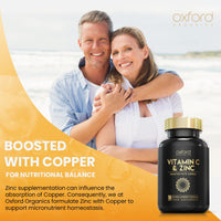 Oxford Organics Vitamin C and Zinc Capsules, 1200mg Vitamin C Boosted with 40mg Zinc & 2mg Copper per Serving | 120 High Strength Vegan Capsules | Balanced VIT C and Zinc Supplements for Women & Men | Made in The UK