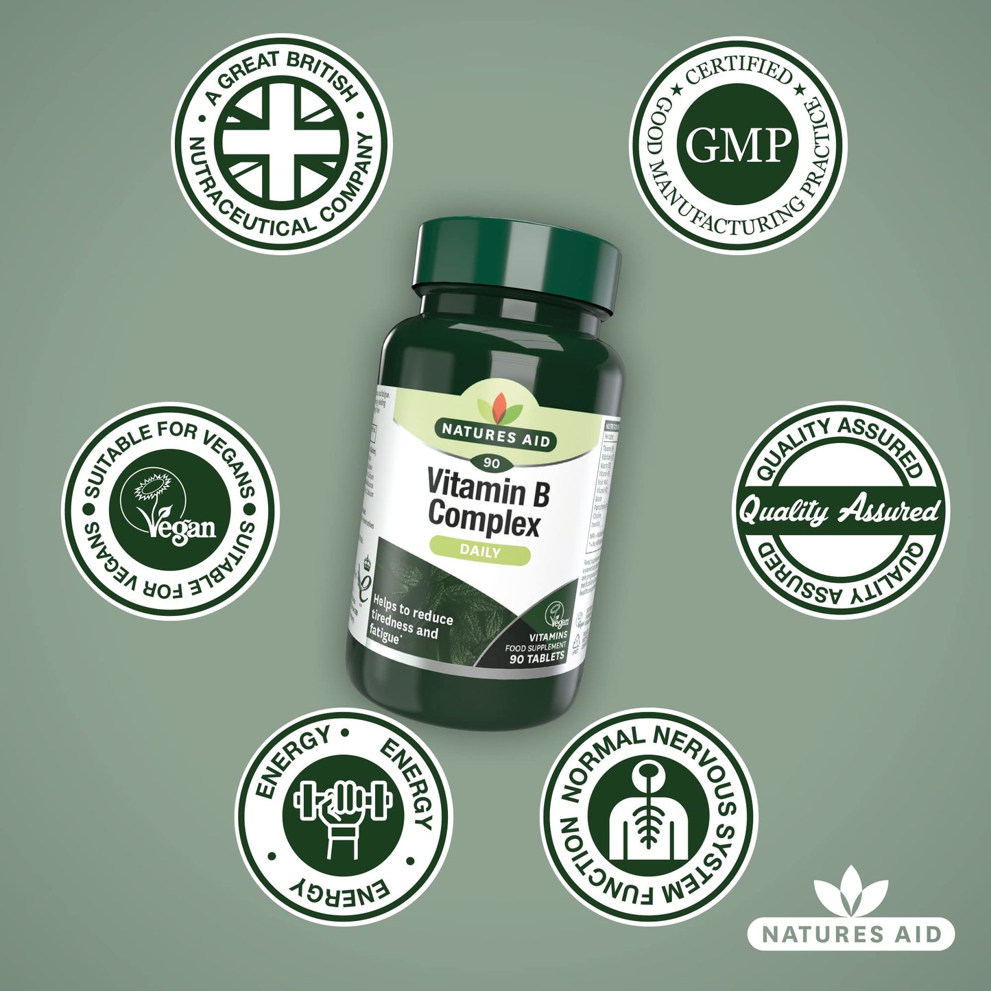 Natures Aid Vitamin B Complex, Suitable for Vegans, 90 Tablets