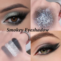 QUIWEN Black Eyeshadow Palette, Smokey Eye Shadow Pallets For Women, 15 Colour Matte Glitter Eyeshadow Palette, Black Silver Gray White Eyeshadow, Cold Tone Long Lasting Highly Pigmented Gothic Eye Makeup