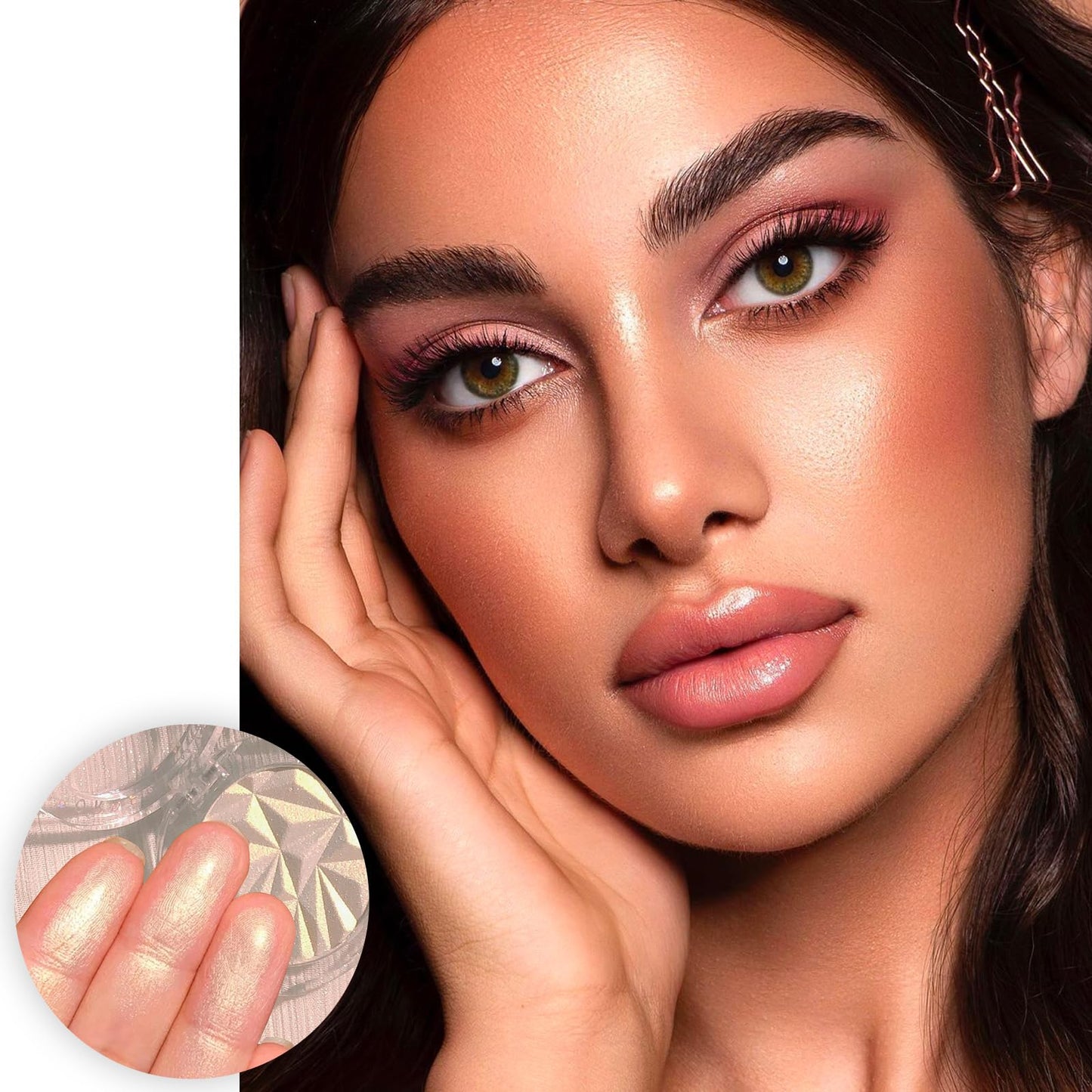 LYNTYAOU Highlighter Powder Makeup Palette, Face Highlighter Palette, Long Lasting Lightweight Shimmer Colors for Highlighting and Contouring, Diamond Shine Highlighter (Golden)