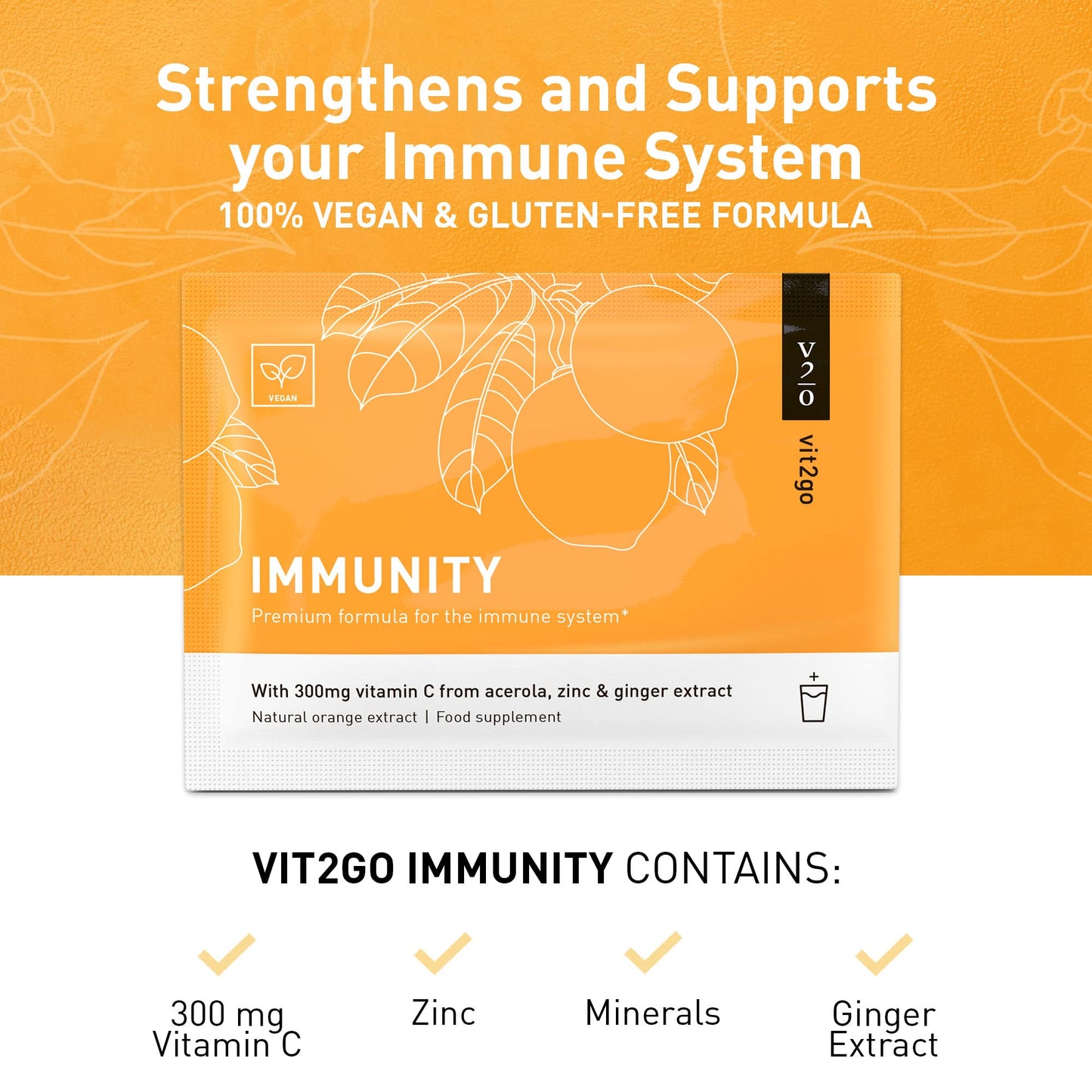 Vit2Go Vit2go Immunity - Booster with Vitamins (A, B, C, D & K), Vitamin C Zinc & Ginger Extract, Immune System Complex, Vegan Supplement Made in Germany (30)