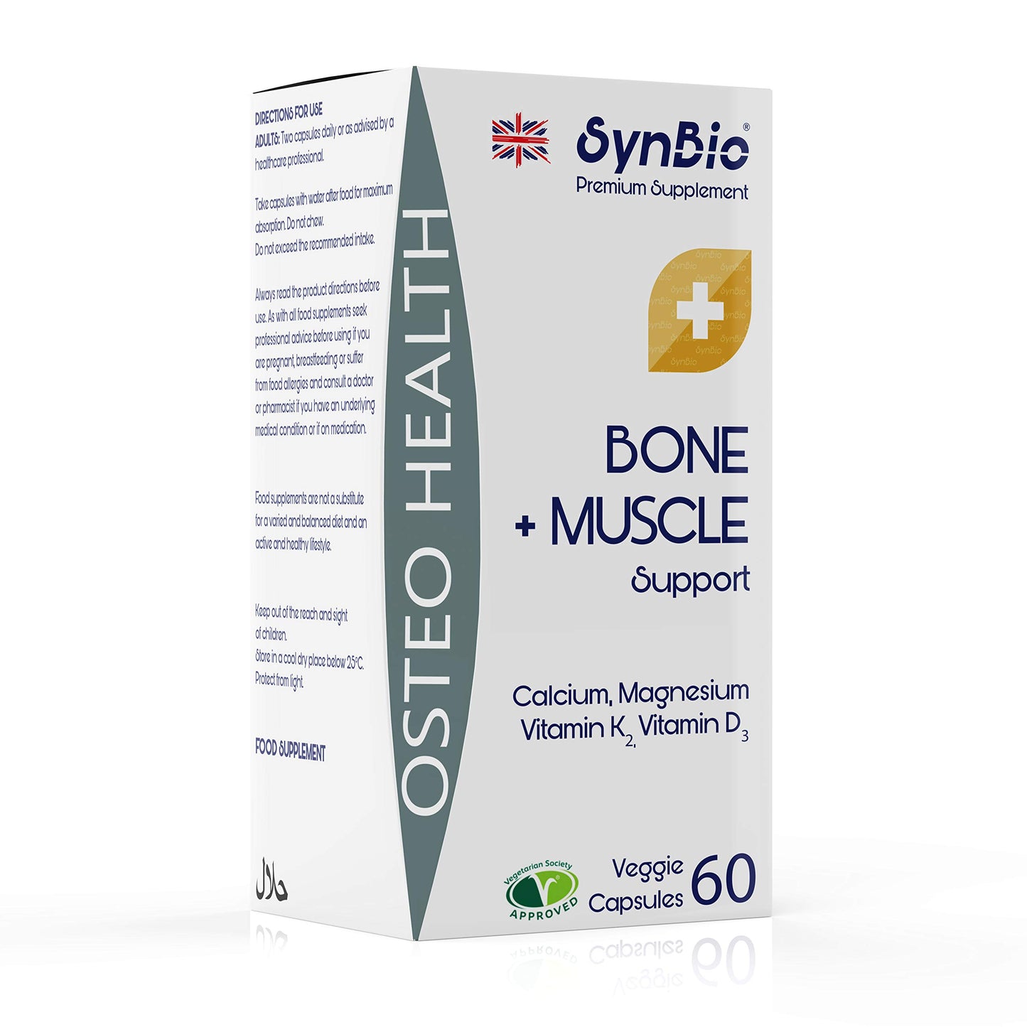 SynBio Premium+ - Osteo Health - Bone and Muscle Support | 60 Vegetarian Capsules | Made in The UK | Vitamin D3 | Vitamin K2 | Magnesium | Calcium