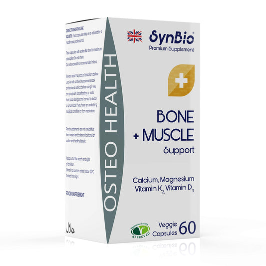SynBio Premium+ - Osteo Health - Bone and Muscle Support | 60 Vegetarian Capsules | Made in The UK | Vitamin D3 | Vitamin K2 | Magnesium | Calcium