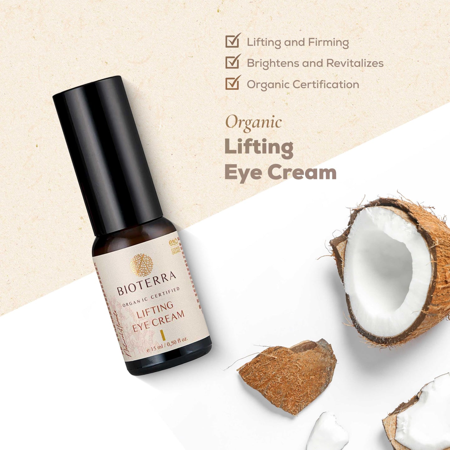 Bioterra Organic Lifting Eye Cream, Natural Ingredients with Donkey Milk and Black Currant, Anti-Aging, Nourishes & Reduces Wrinkles, 15 ml