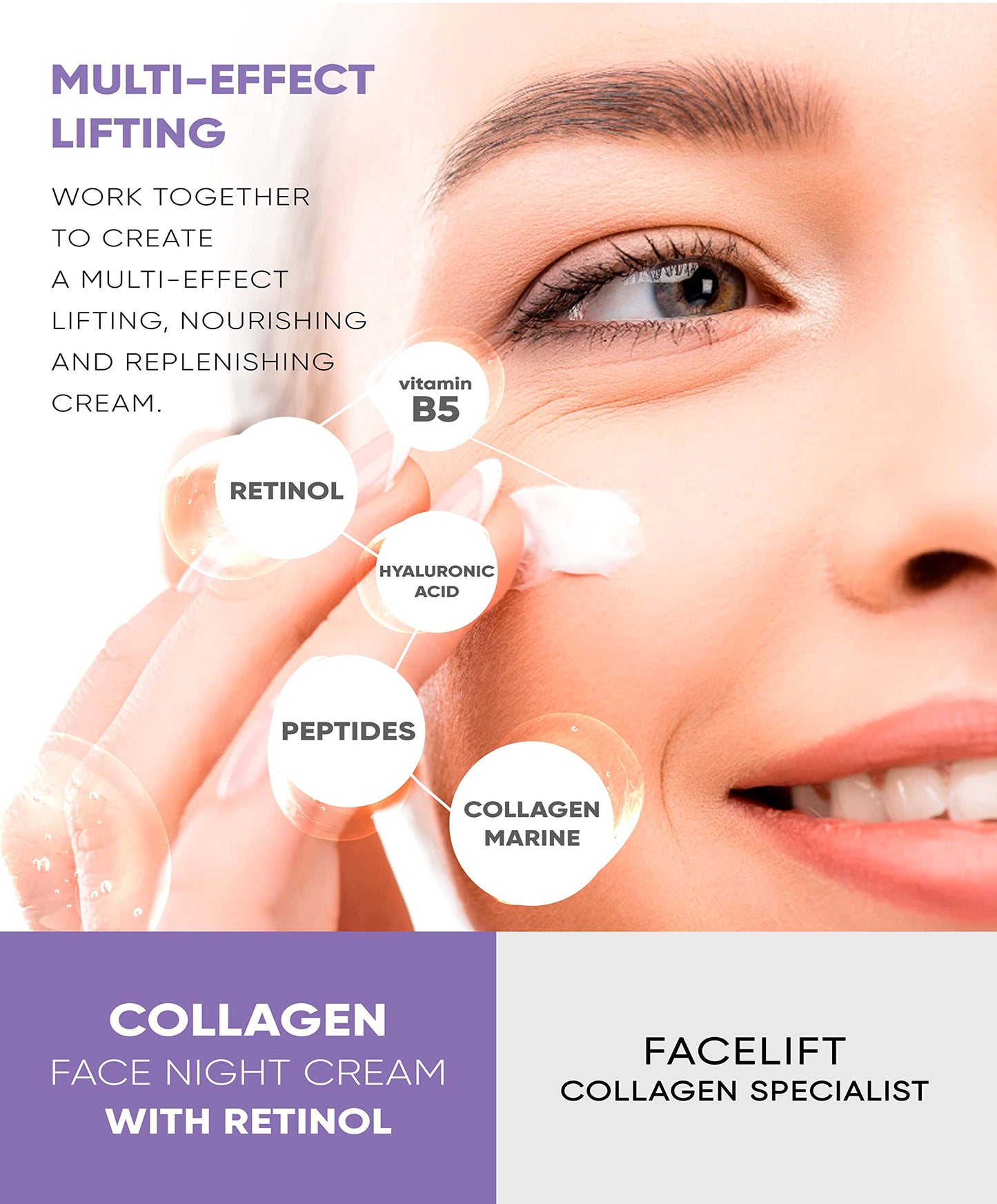 PERFECT LOOK LONDON Perfect Look London Collagen Specialist, Night Face Cream with Collagen Marine, Peptide, Retinol, Hyaluronic Acid and Vitamin B5, Firm and Tone, Anti Wrinkle Cream 50ml