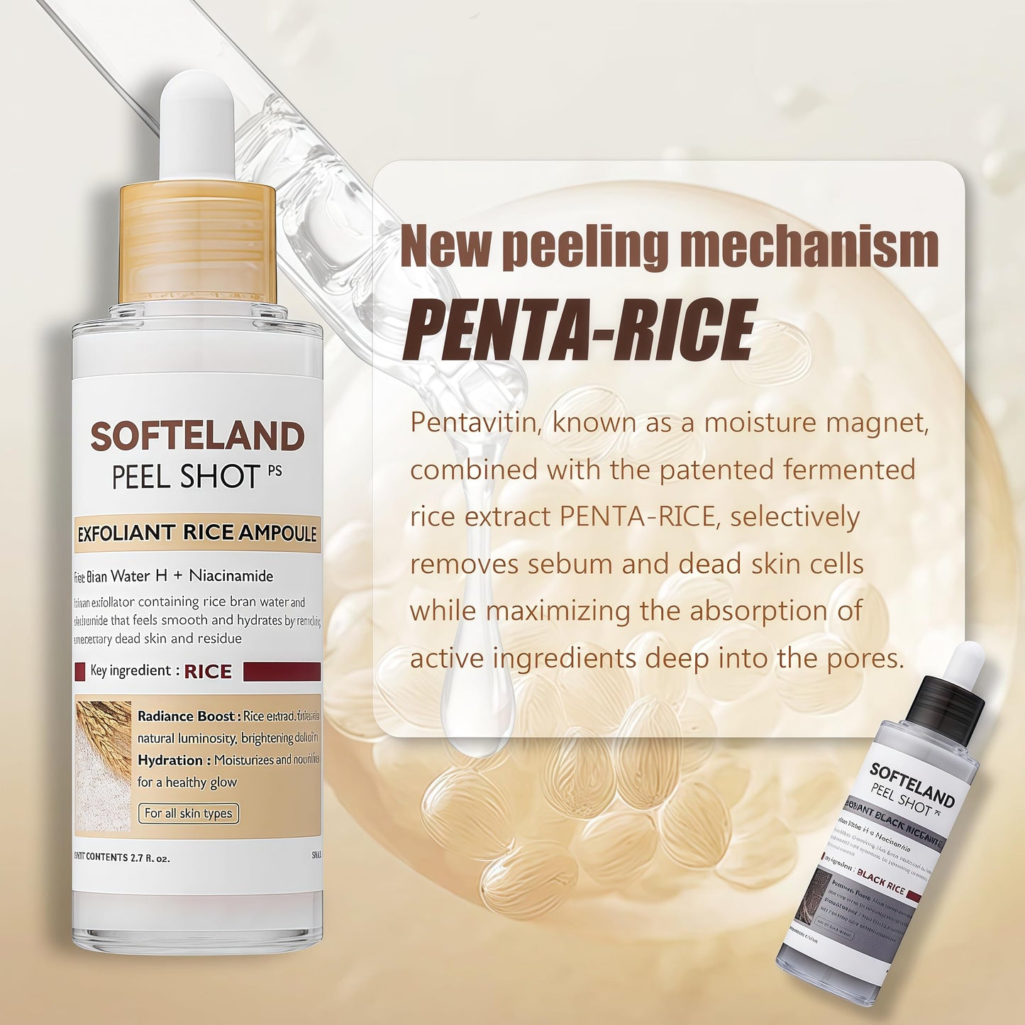 ANGEL SILK Peel Shot Glow Rice Ampoule Duo -Serums for Brightening Exfoliating and Moisturizing - Suitable for All Skin Types Contain AHA + BHA, Niacinamide 