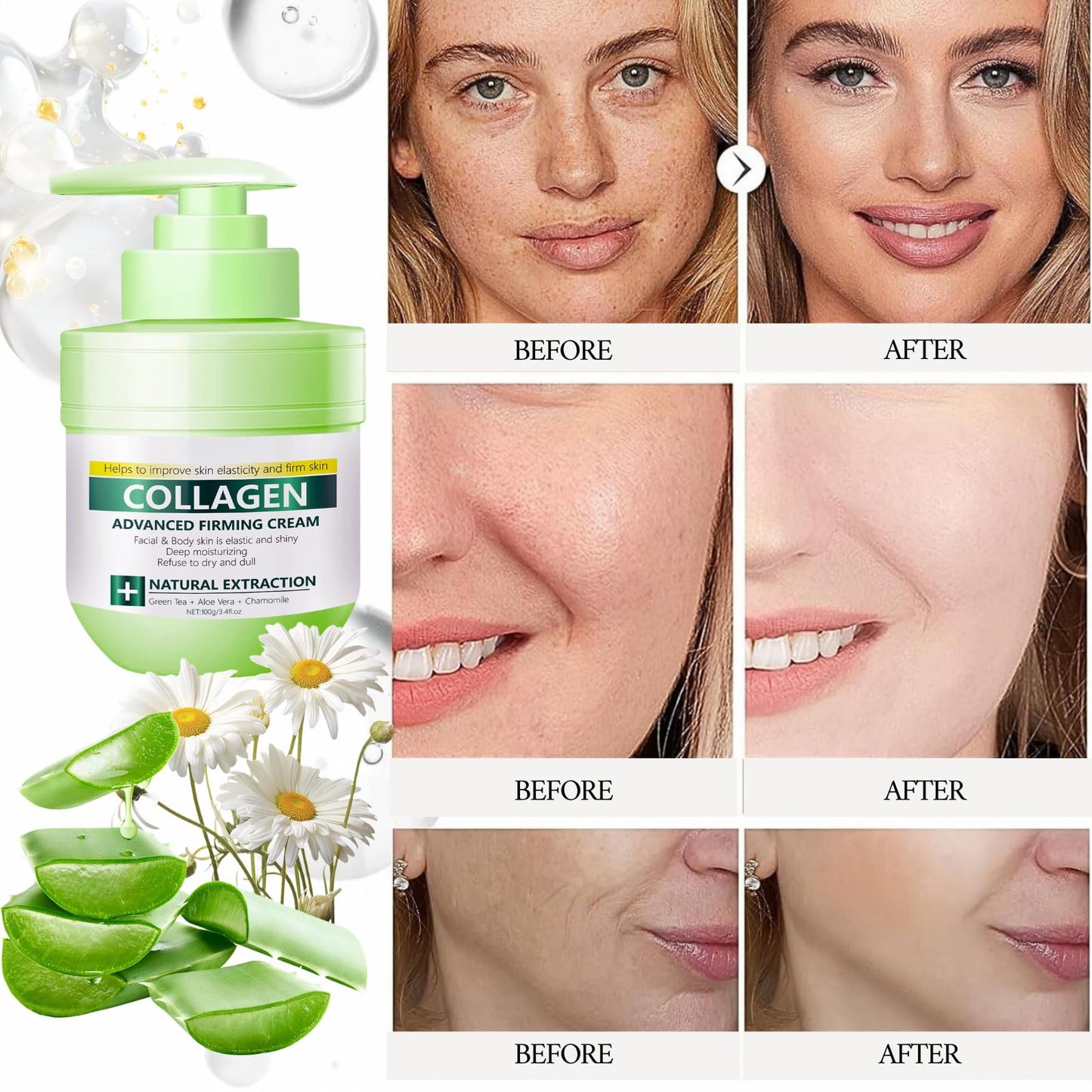 IZBEAUVO Collagen Advanced Firming Cream for Face&Body-Anti Wrinkle Face Cream with Hyaluronic Acid,Skin Lightening Cream,Lifting & Firming,Deep Moisturizing Rejuvenating Firming Lotion for All Skin Types,100g