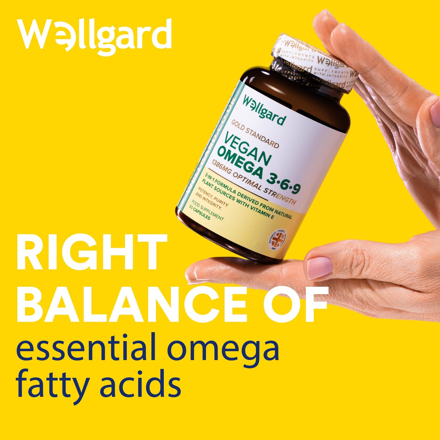 Vegan Omega 3 6 9 Capsules by Wellgard - High Strength 1386mg Flaxseed Oil Capsules with Alpha Linolenic Acid (ALA), Linoleic Acid (LA), Vitamin E