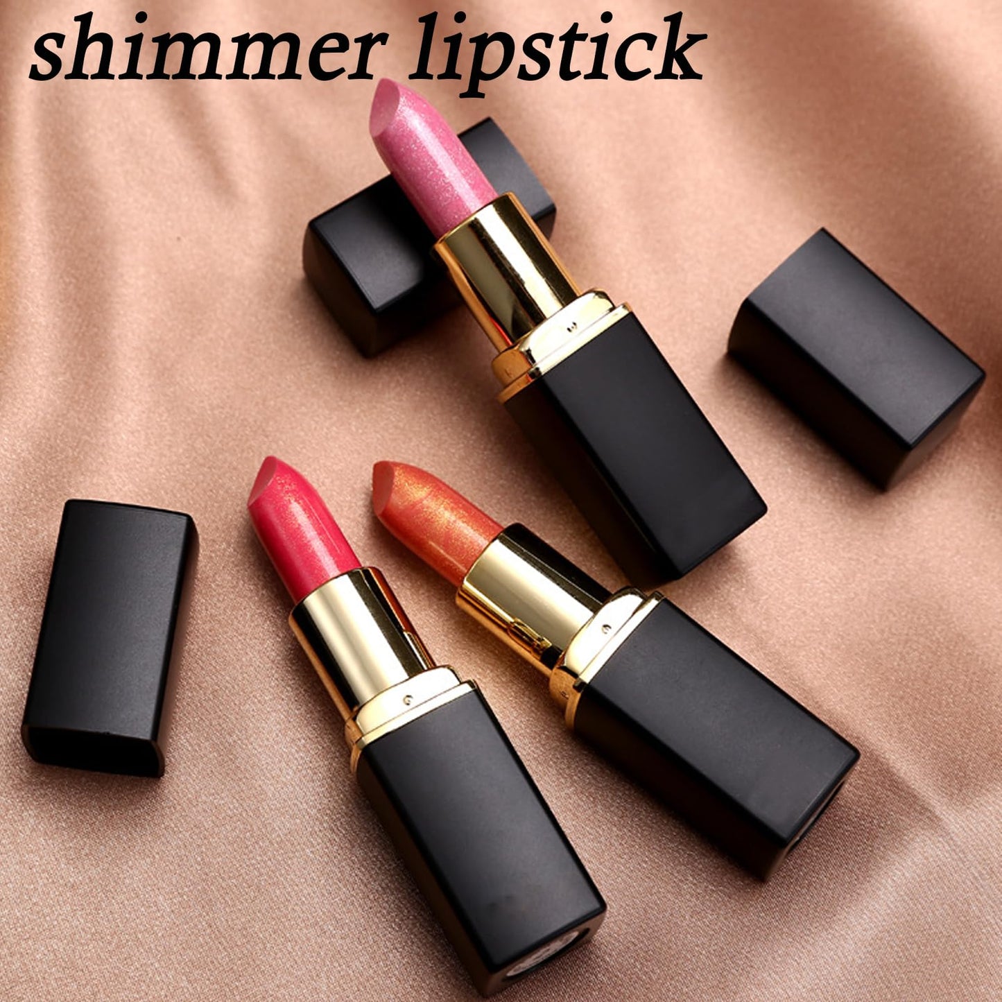 GEEWHILE Lipstick, Glitter Metallic Lipstick, Shimmer Non-Stick Cup Pink Lipstick, Long Lasting, Waterproof Hydrating Lip Stick Lip Gloss, Not Fade Non Drying Lipstick for Girls Women
