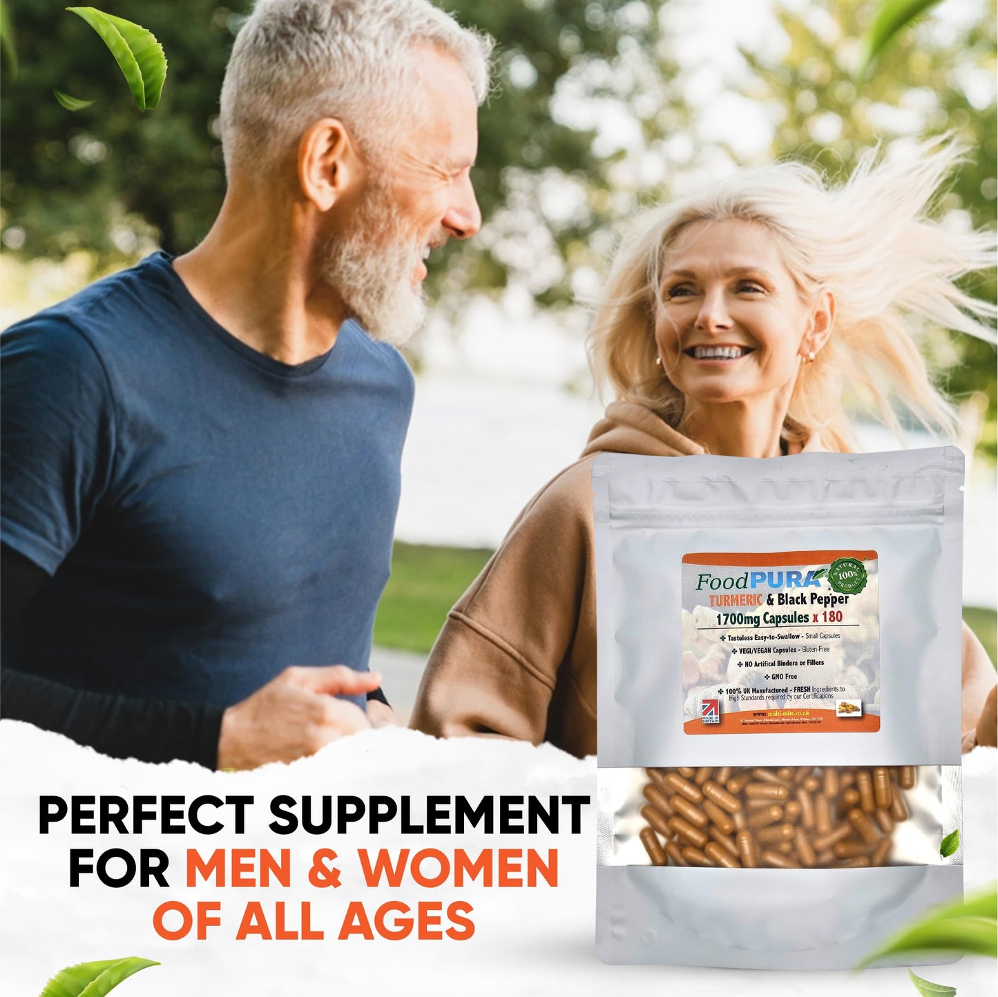 FoodPURA Turmeric with Black Pepper Capsules High Strength 1700mg HACCP Certified, Manufactured in The UK by FoodPURA 1 Pack of 180 Capsules