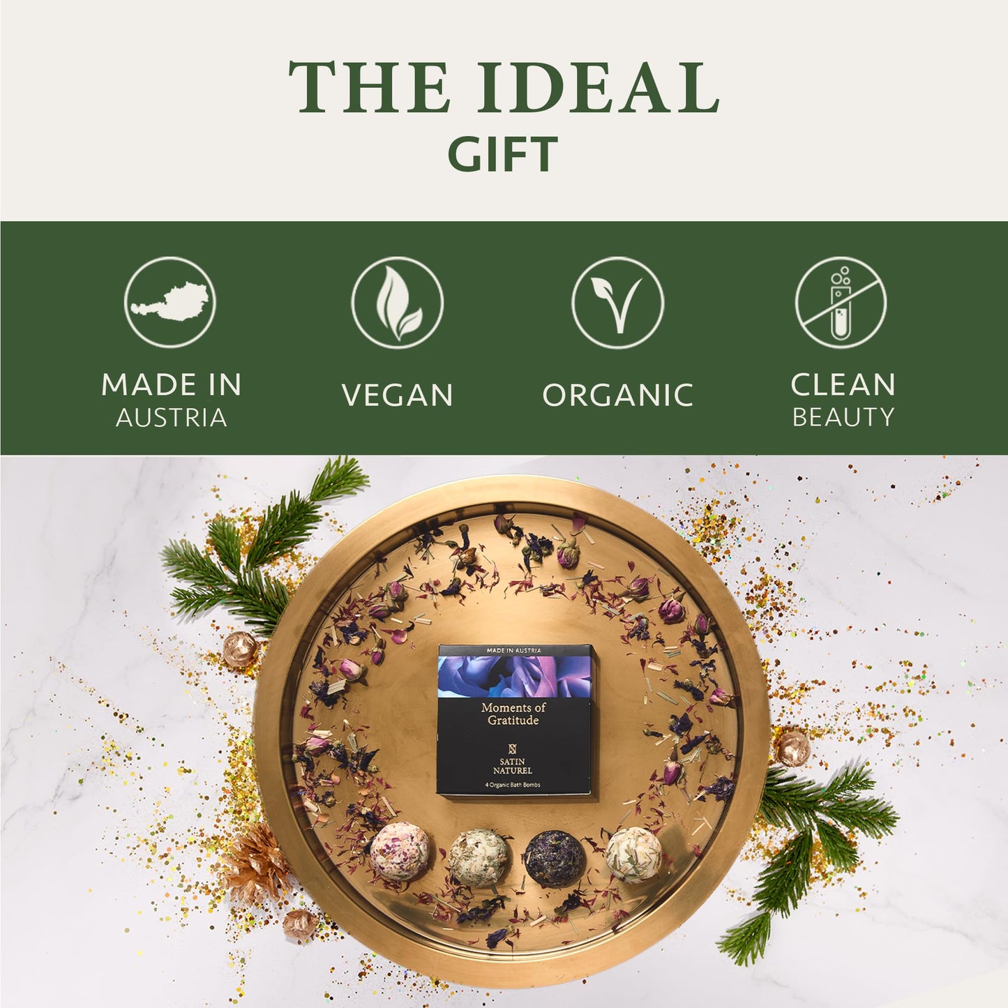 Christmas Gifts for Women - 4Pcs Bath Bombs Gift Box - Hand Made with Essential Oil Flowers & Bio Shea Butter - Gifts for her - Gifts for Mum - Vegan Skincare by Satin Naturel