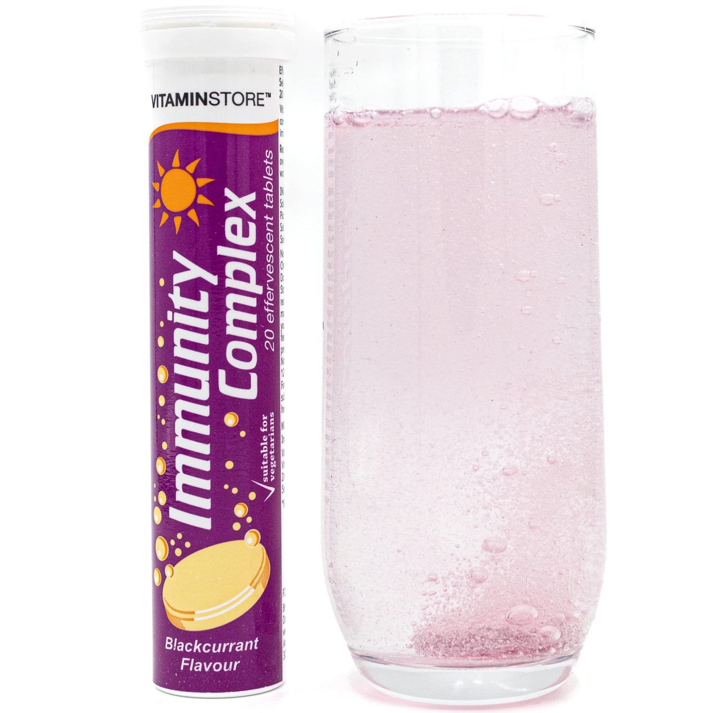 Vitamin Store Immunity Complex Effervescent Tablets, 3 Packs of 20 Blackcurrant Flavoured Immune System Booster Dissolvable Fizzy Supplement - Contains Vitamins C, D, Zinc & Selenium