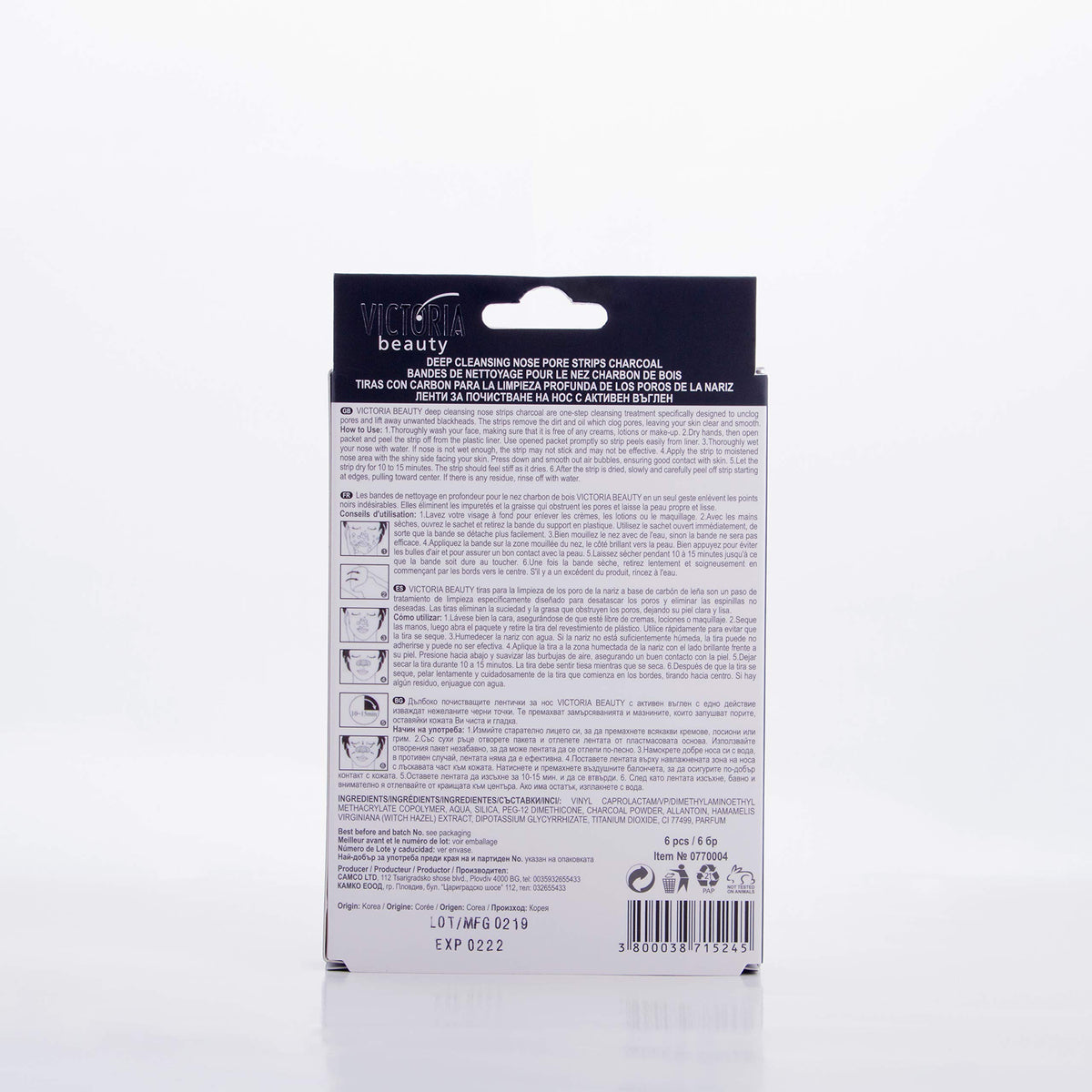 Victoria Beauty Deep Cleansing Nose Pore Strips with Activated Charcoal and Witch Hazel Water – Perfect Blackhead Cleanser and Remover – 6 Nose Strips in a Box