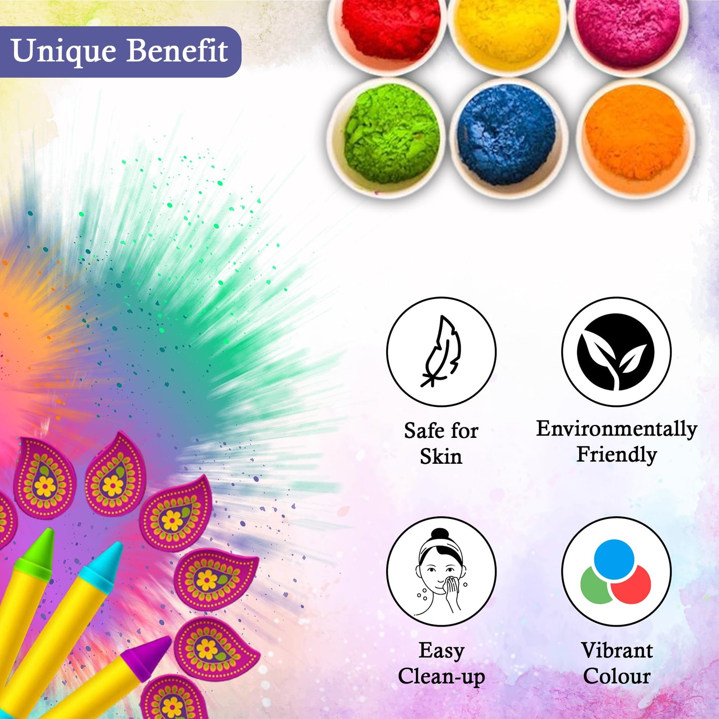 Generic 6 X100gms Holi Coloured Powder for Colour Run, Gender Reveal and Various Art