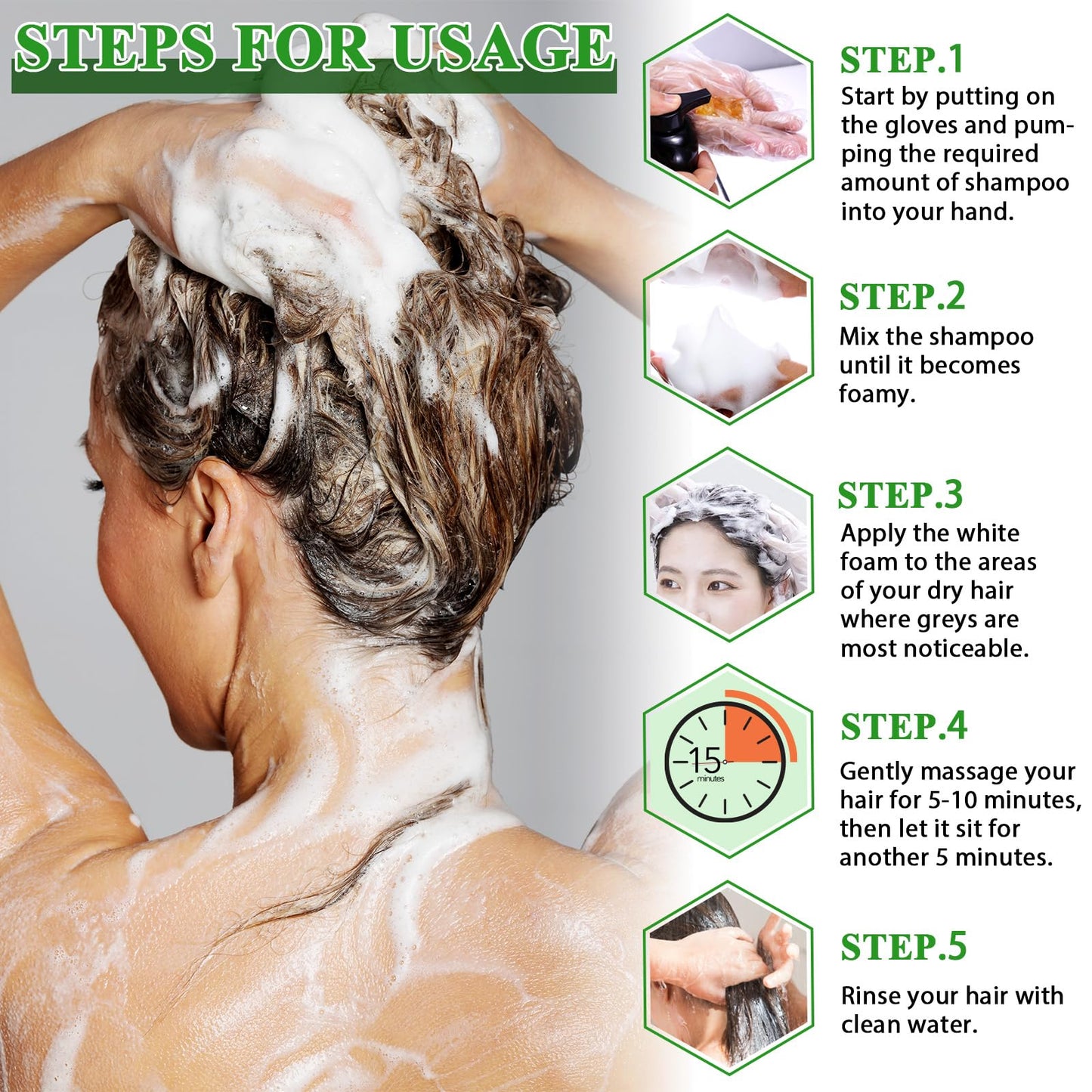 Dark Brown Hair Dye Shampoo, Hair Dye Shampoo 3 in 1 for Gray Hair Coverage Herbal Hair Dye Shampoo Natural Dark Brown Hair Color Shampoo for Women Men