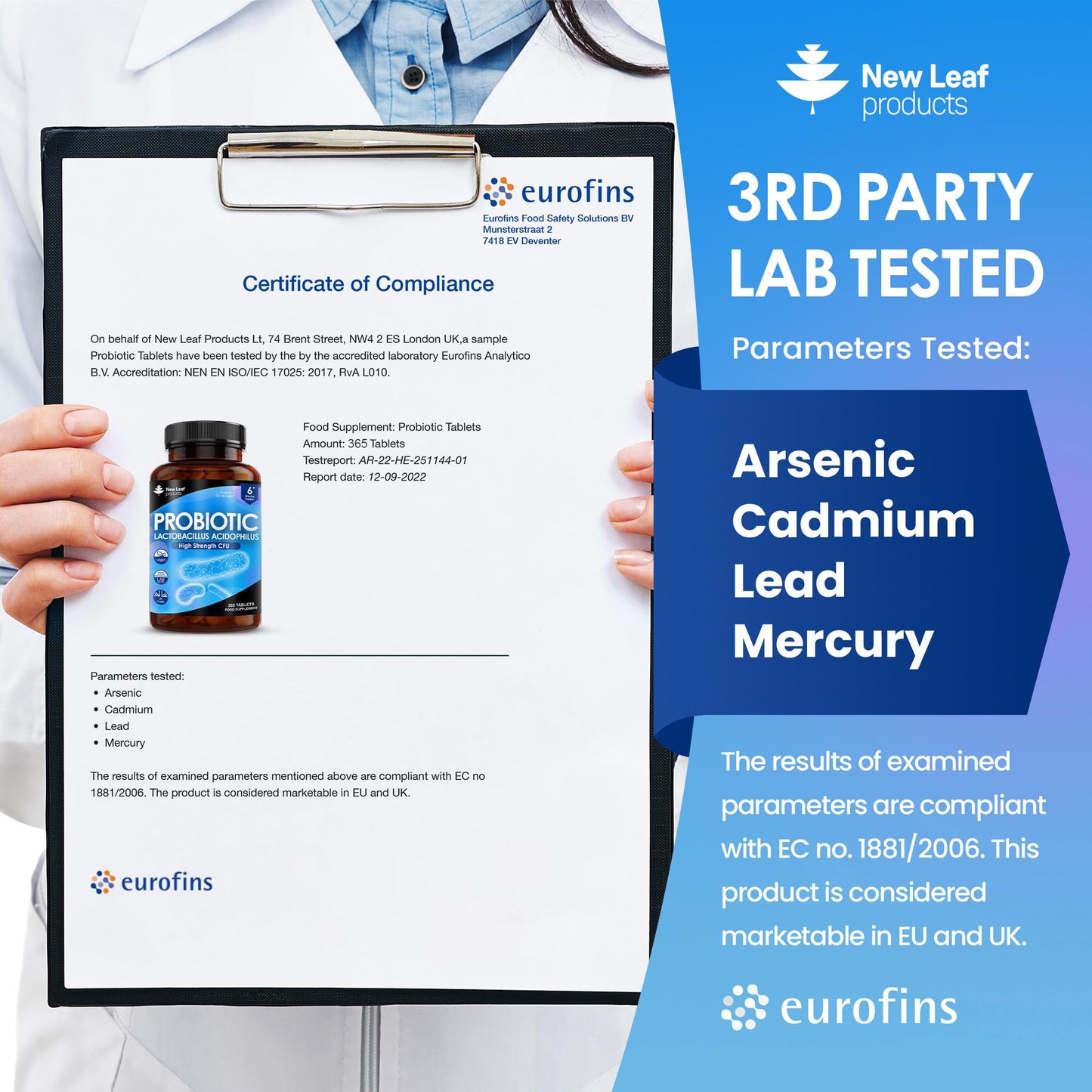 NEW LEAF PRODUCTS Probiotic Supplements Acidophilus Probiotic 365 Tablets High Strength - Digestive & Gut Health Supplements Lactobacillus Probiotics for Gut Health - Vegan, GMO-Free, Gluten-Free, GMP, UK Made